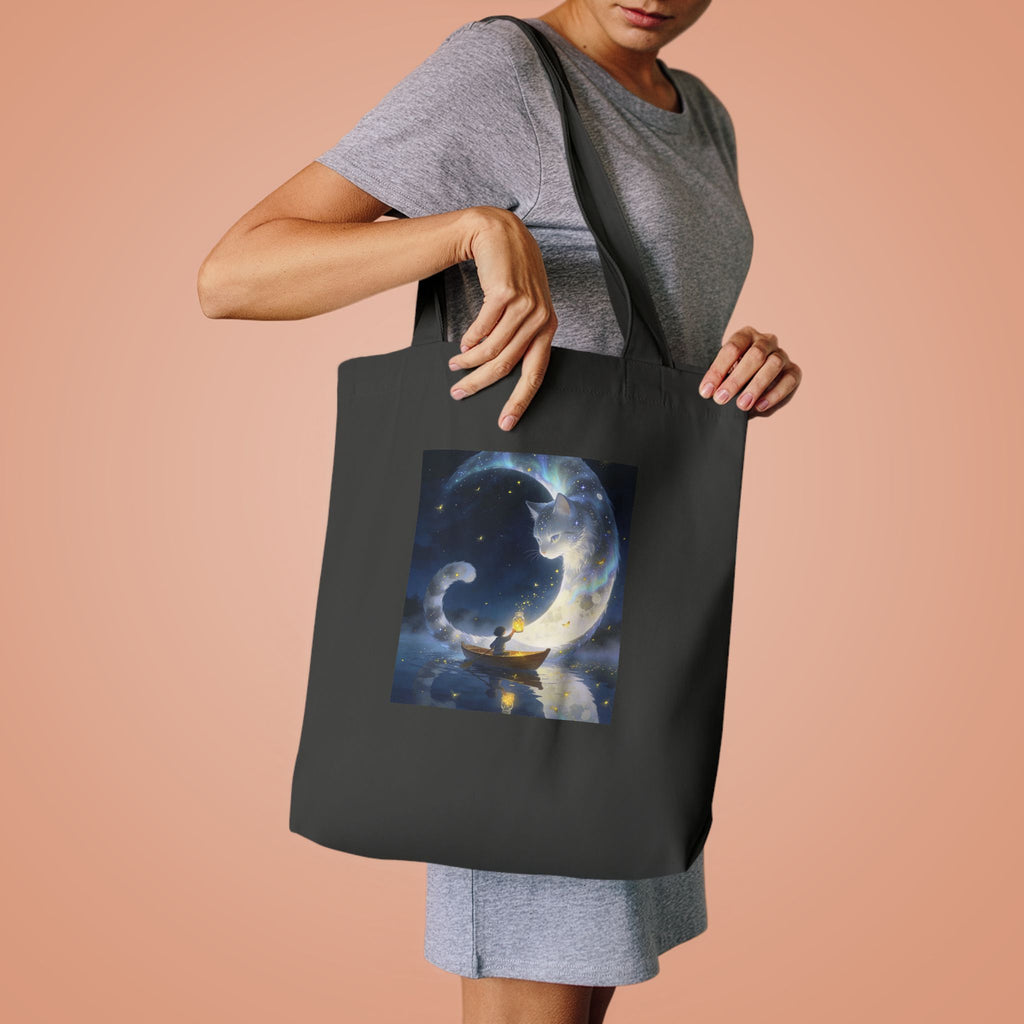 The Moon Keeps Watch — Moon Guardian Cat Cotton Tote Bag