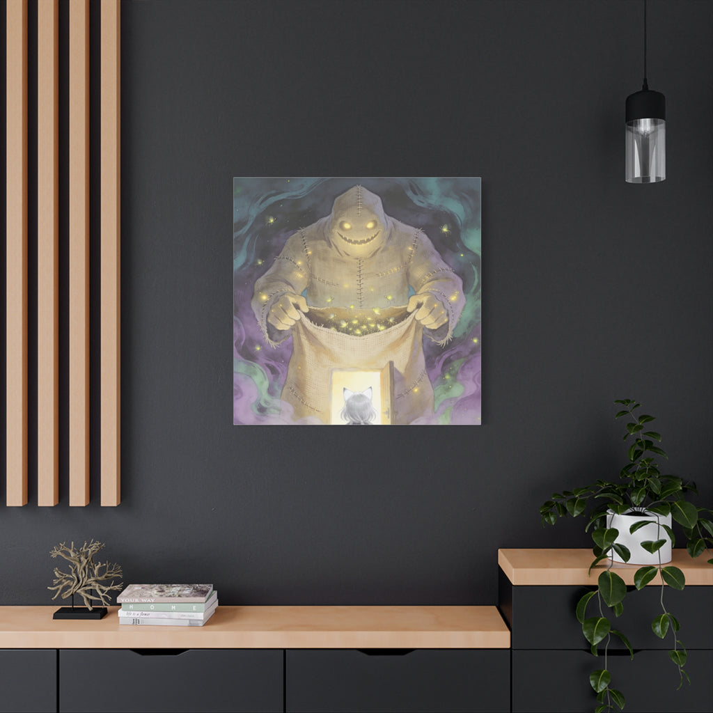 Nothing Gets Past Him — Halloween Night Guardian Canvas, Monster & Cat Doorway Art
