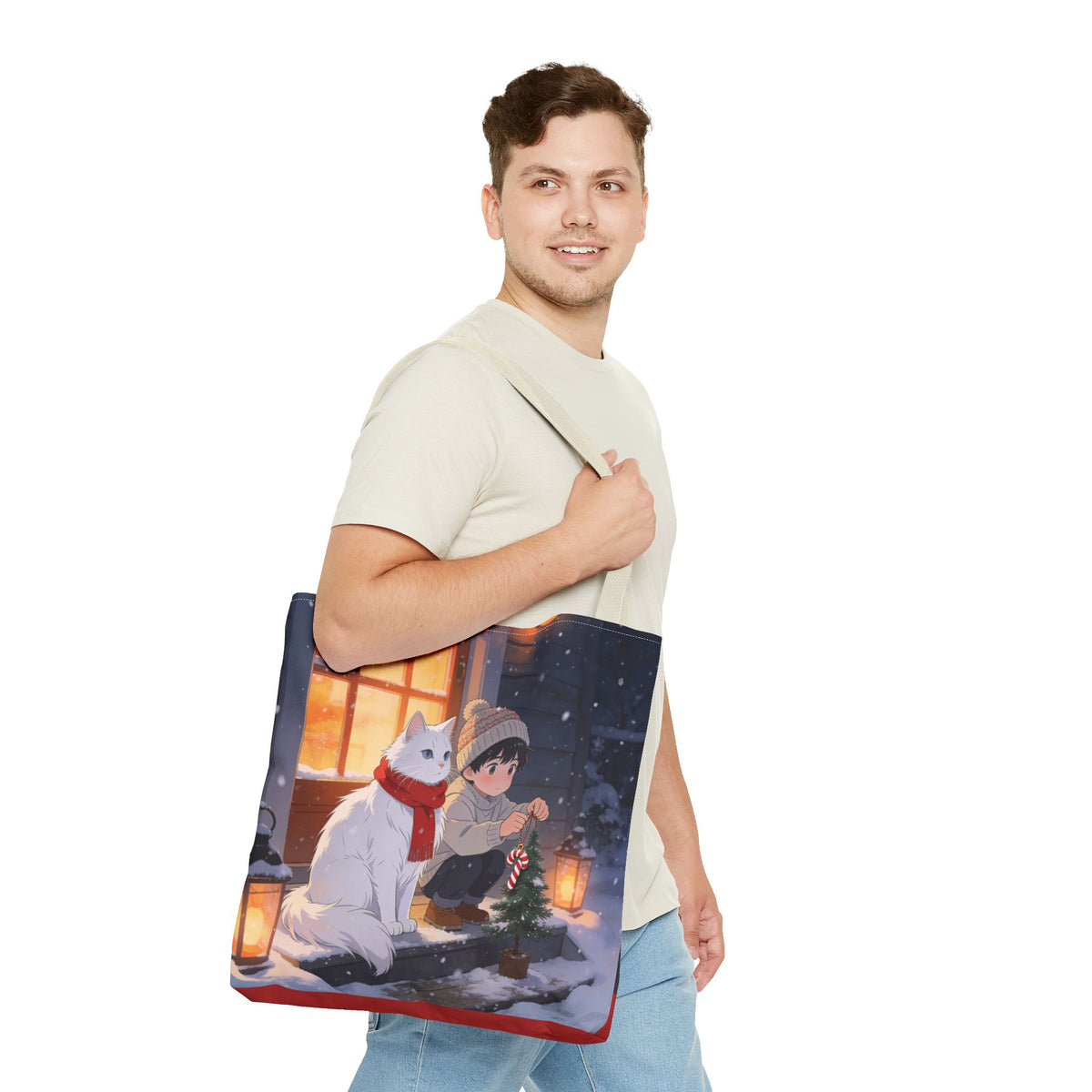 Cozy Christmas Cat Winter Scene - Tote Bag