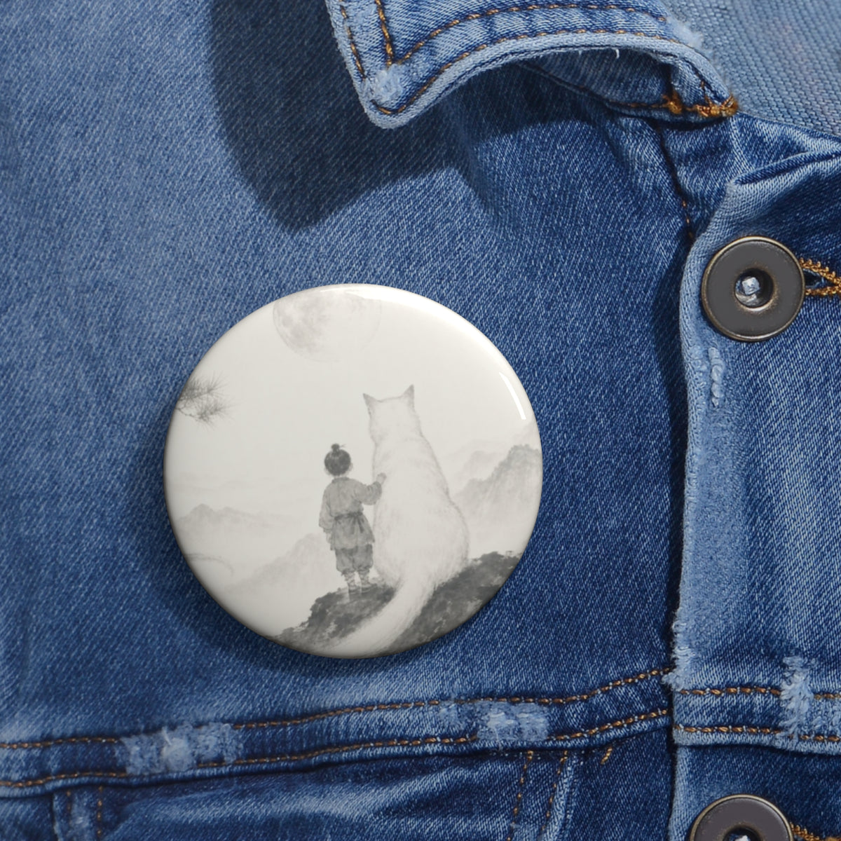 A Boy and His Guardian — Vintage Sketch Pin Button