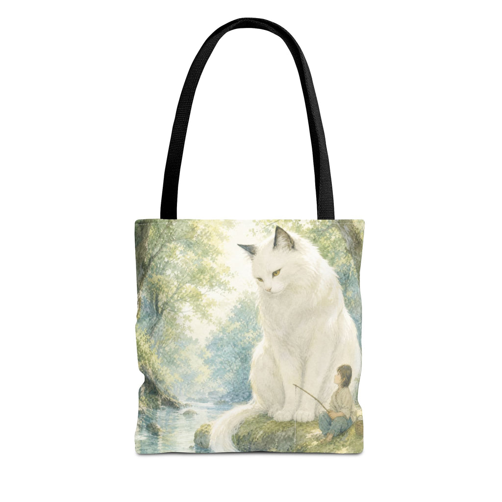 By the Stream, She Watches — Guardian Cat & Child Tote Bag