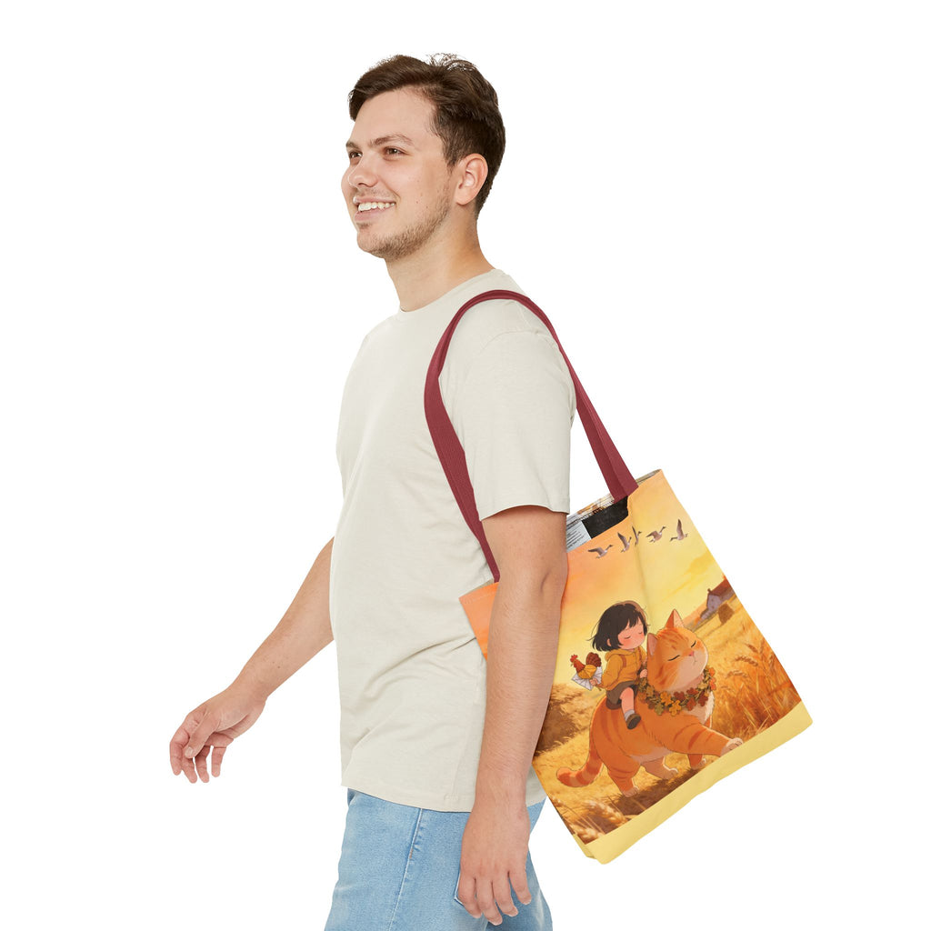Harvest Watch — Wheat Walk Tote Bag, Guardian Cat & Fawn