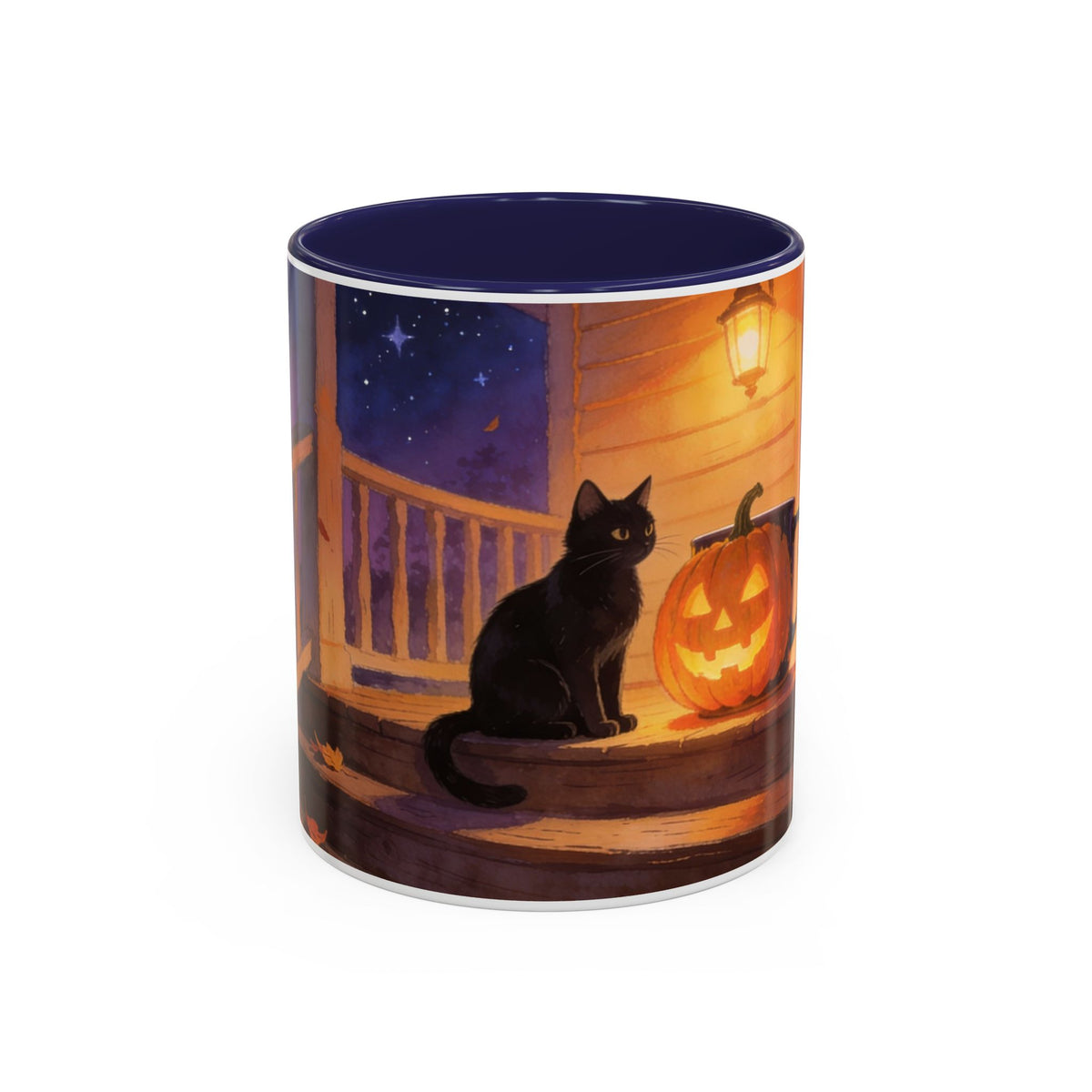 Light of the Porch — Halloween Black Cat & Jack-o'-Lantern Accent Mug, 11 or 15 oz