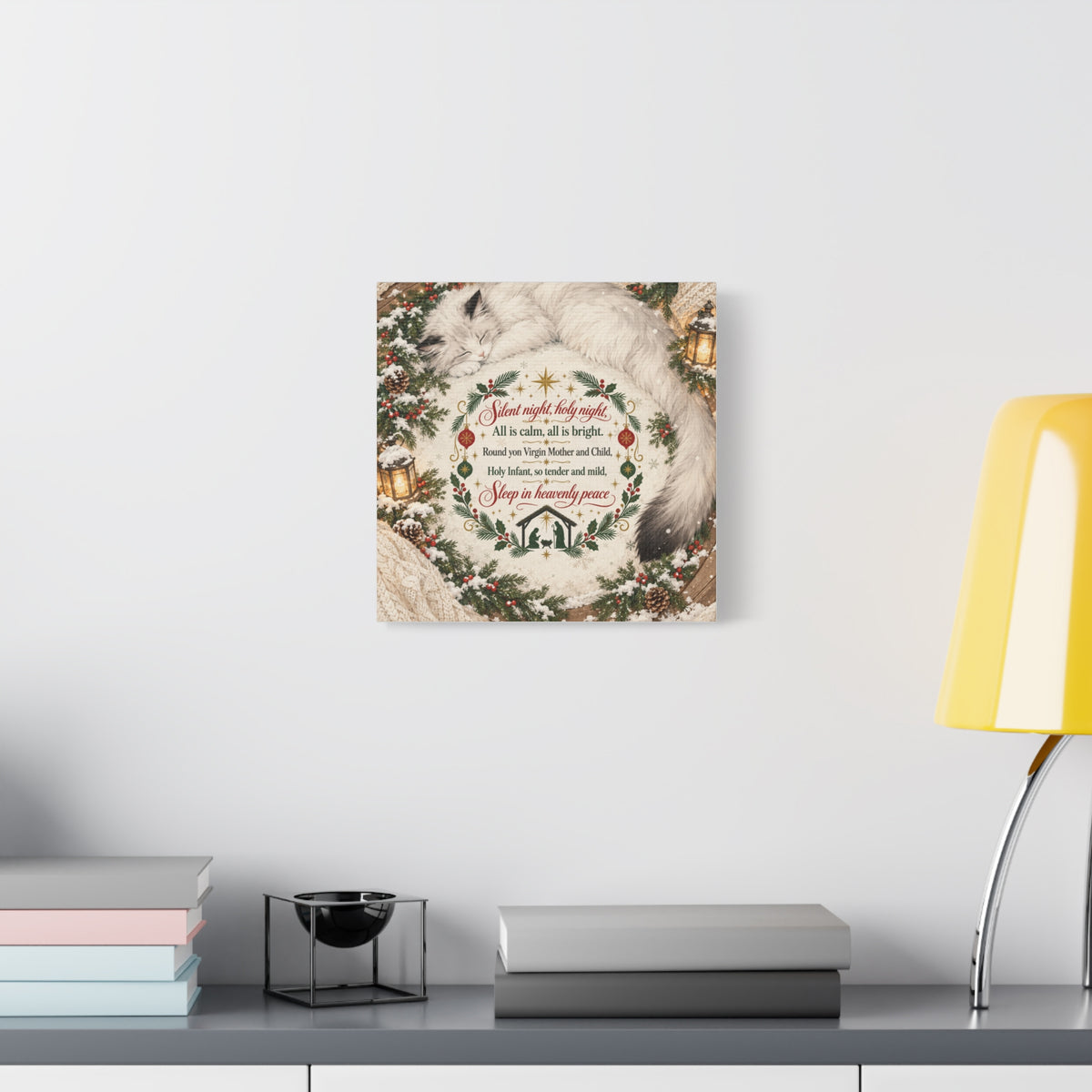 Silent Night Carol — Christmas Cat Nativity Canvas Wall Art