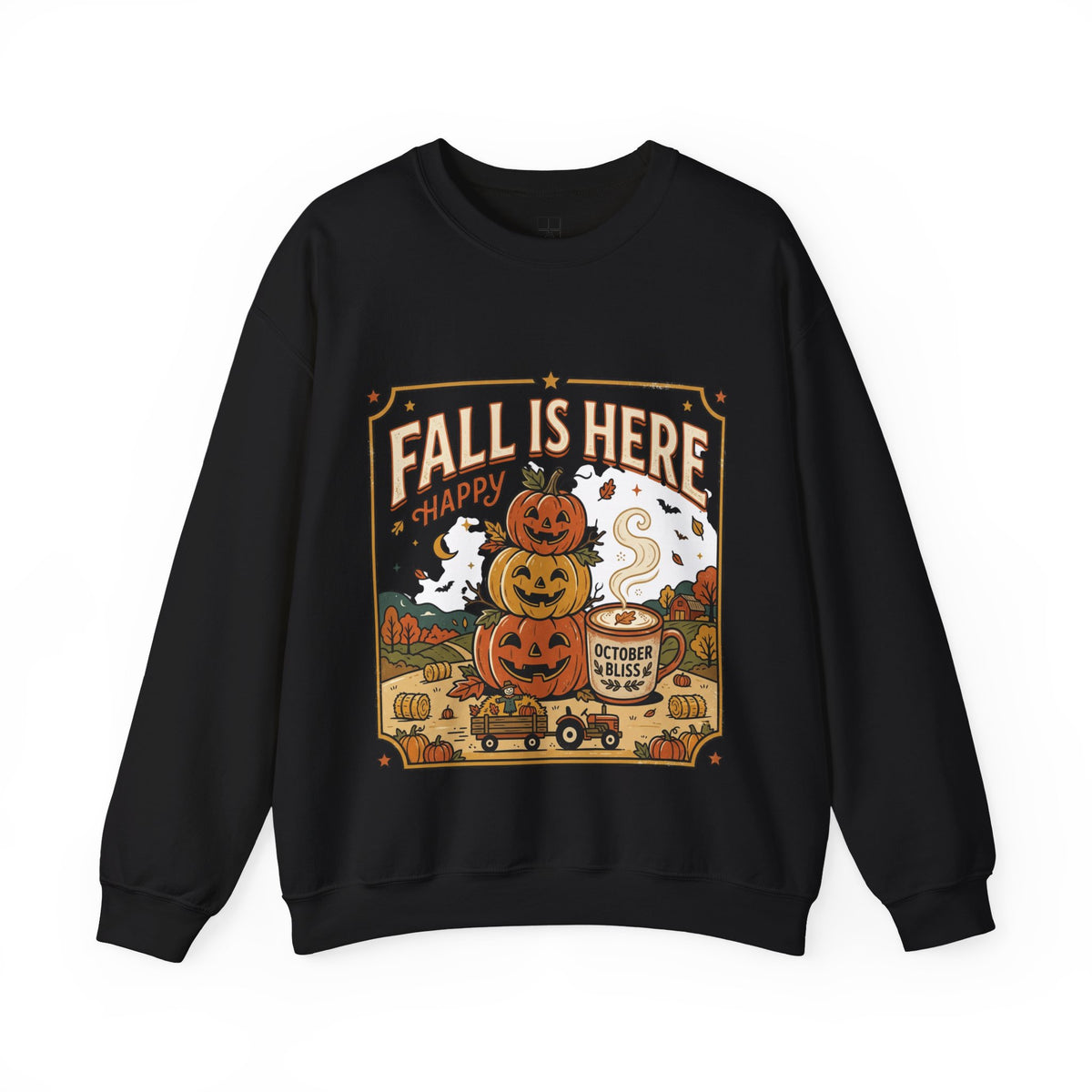 Fall Is Here Cat & Pumpkin Crewneck Sweatshirt