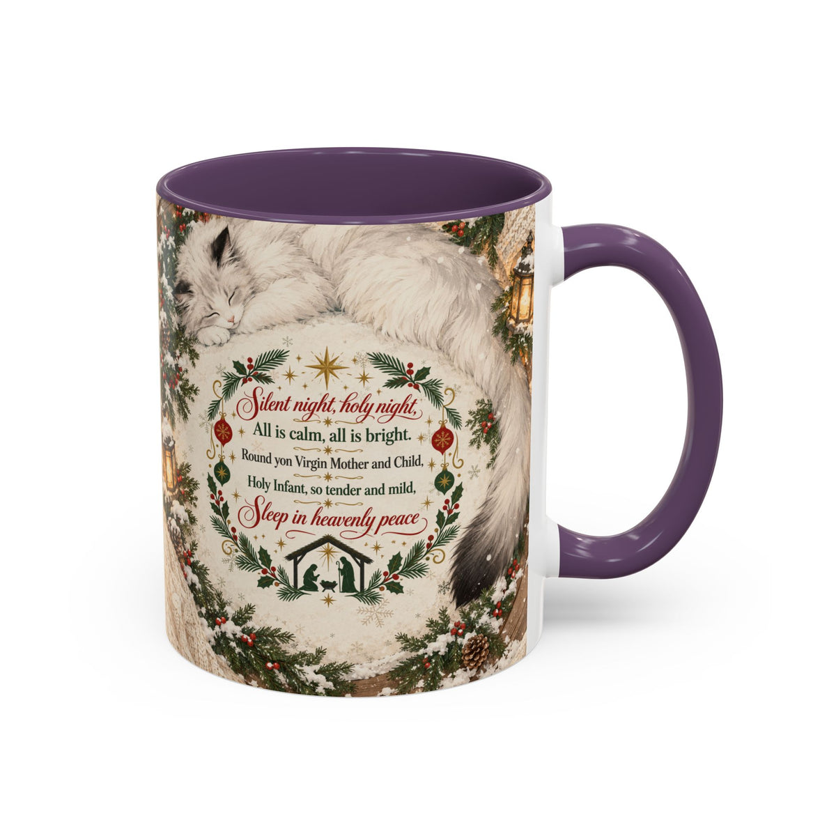 Silent Night Carol — Christmas Cat Accent Mug (11oz / 15oz)