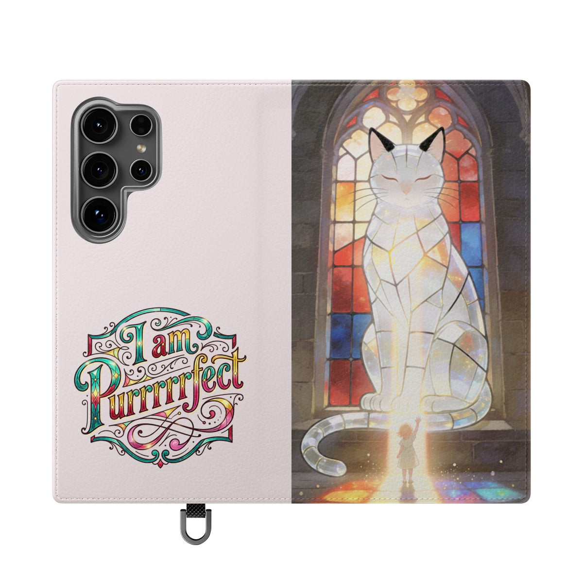 Purrfectly Guarded — Stained Glass Cat I Am Purrfect Flip Phone Case