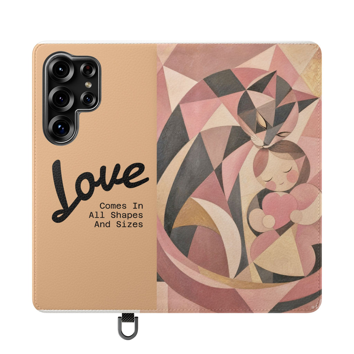 Love Keeps Watch — Geometric Cat & Child Flip Phone Case
