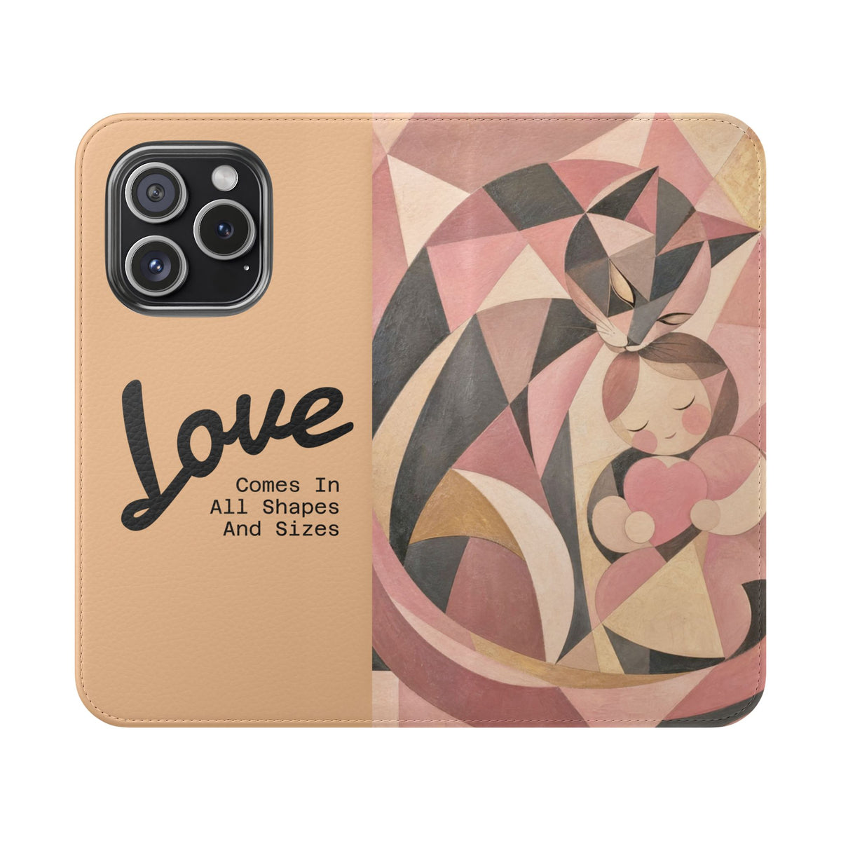 Love Keeps Watch — Geometric Cat & Child Flip Phone Case