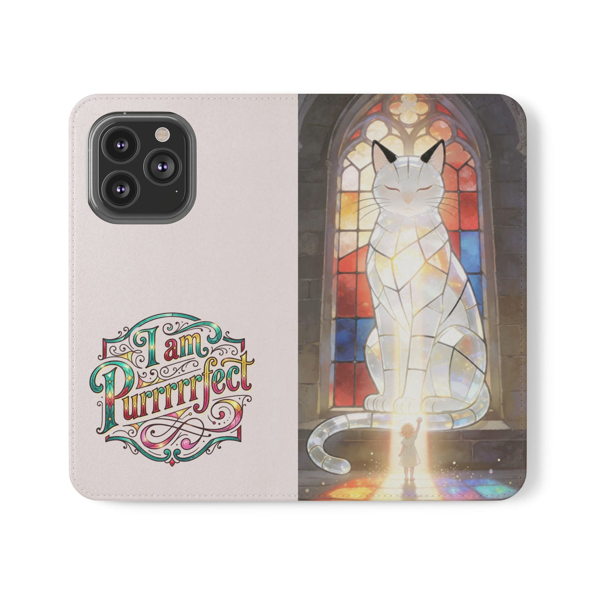 Purrfectly Guarded — Stained Glass Cat I Am Purrfect Flip Phone Case