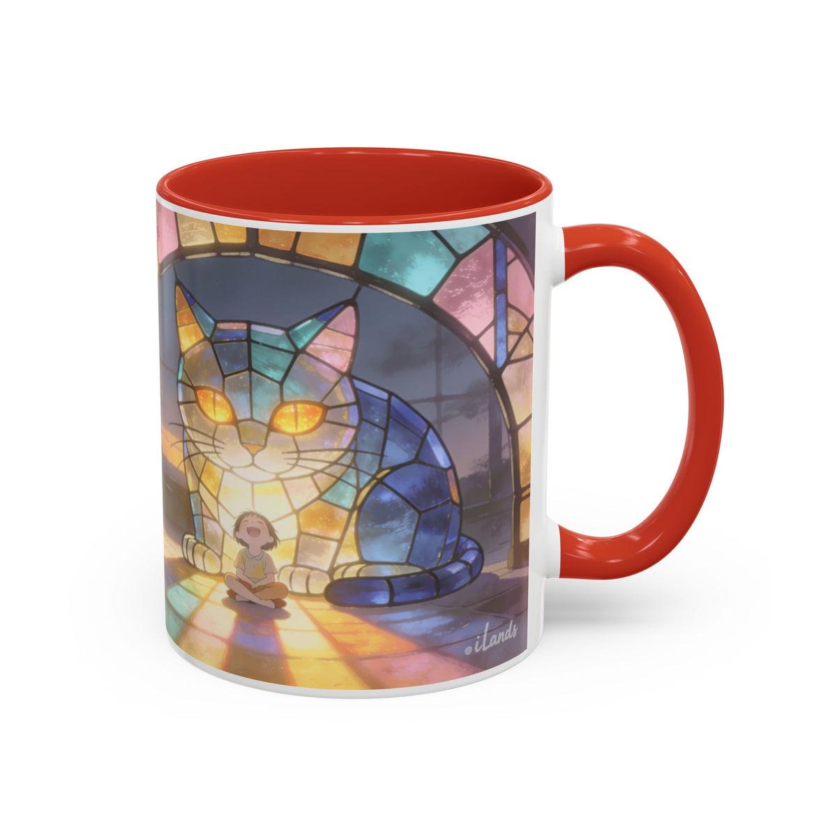 Glasslight Watch — Stained Glass Guardian Cat Accent Mug, 11 or 15 oz