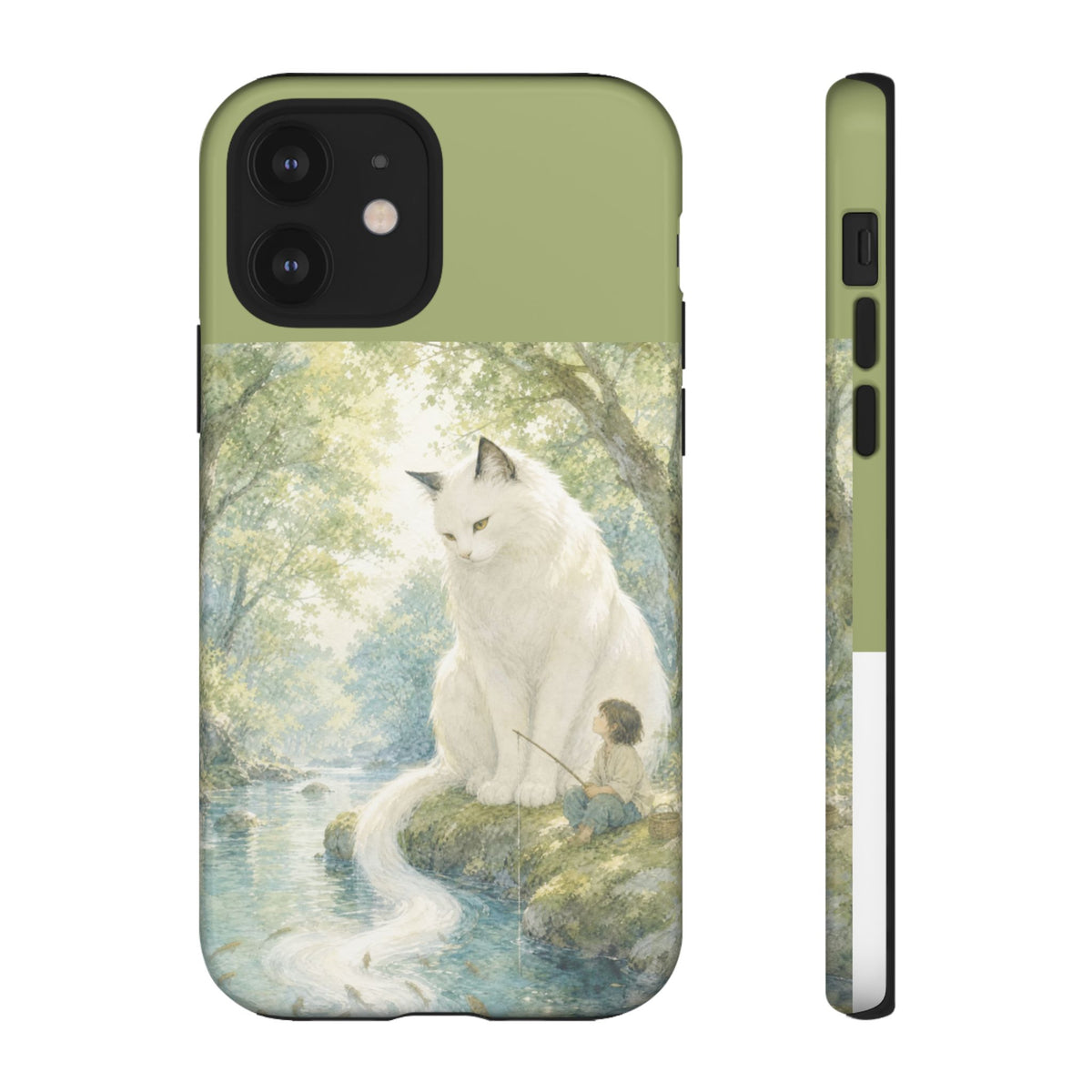 By the Stream, She Watches — Guardian Cat & Child iPhone Case