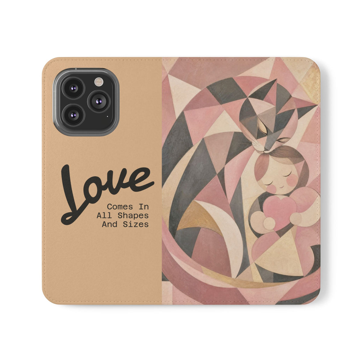 Love Keeps Watch — Geometric Cat & Child Flip Phone Case