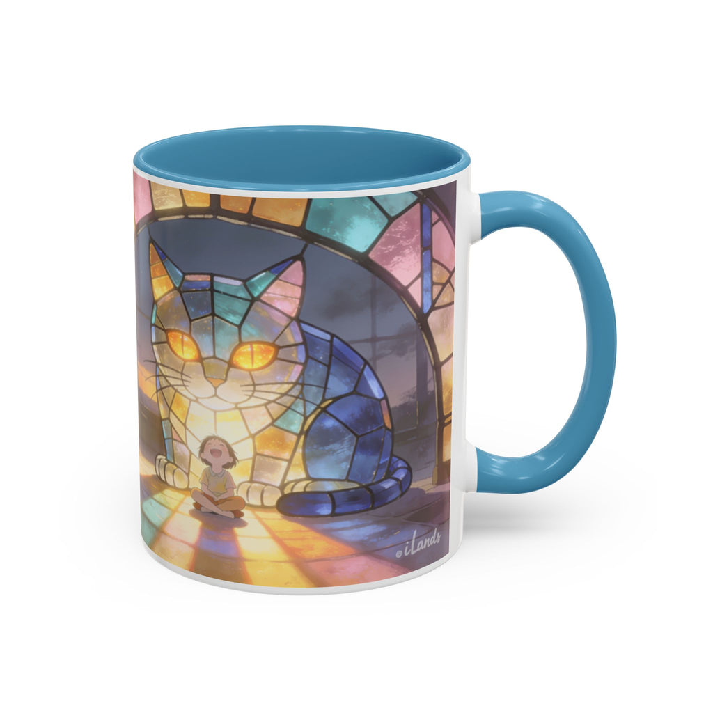 Glasslight Watch — Stained Glass Guardian Cat Accent Mug, 11 or 15 oz