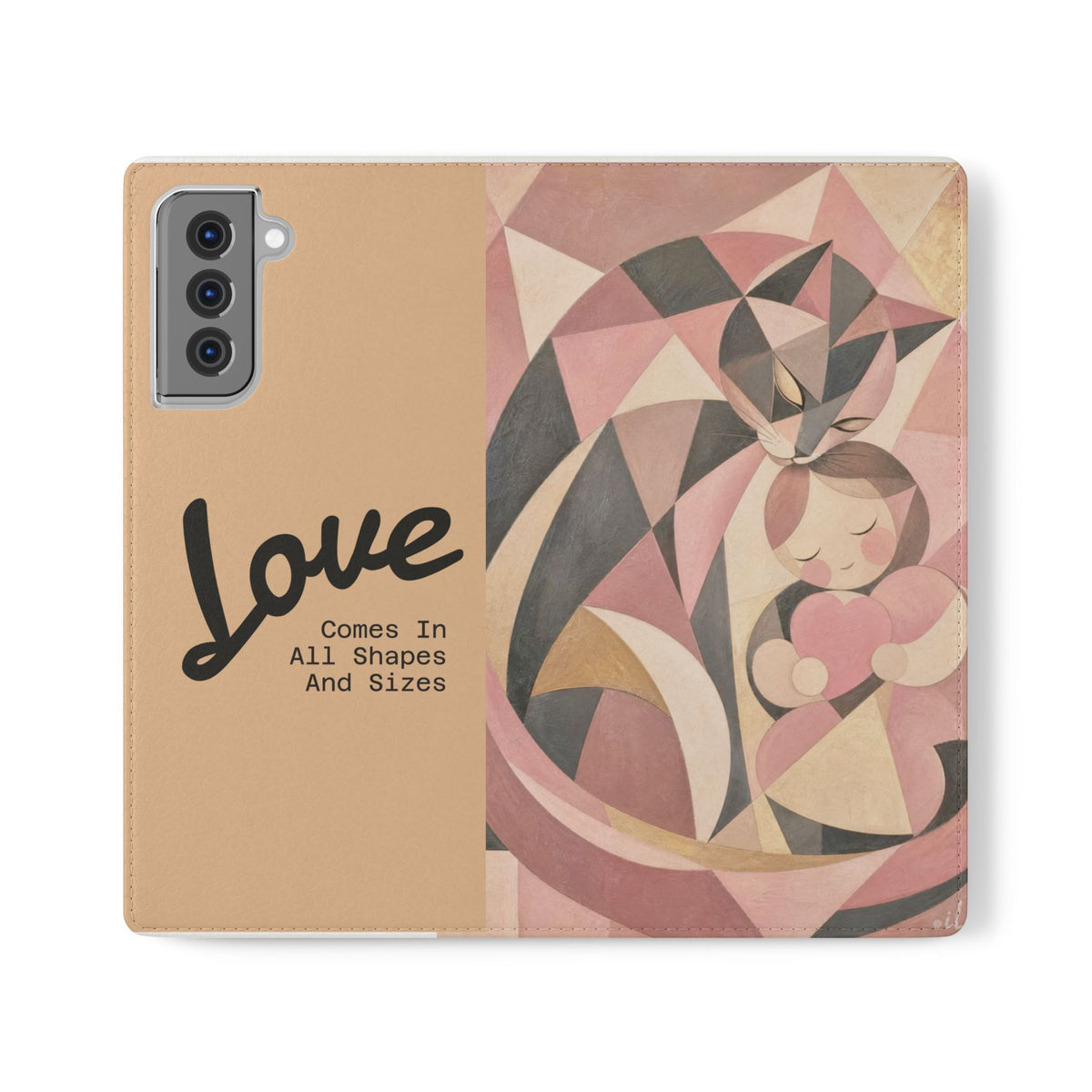 Love Keeps Watch — Geometric Cat & Child Flip Phone Case