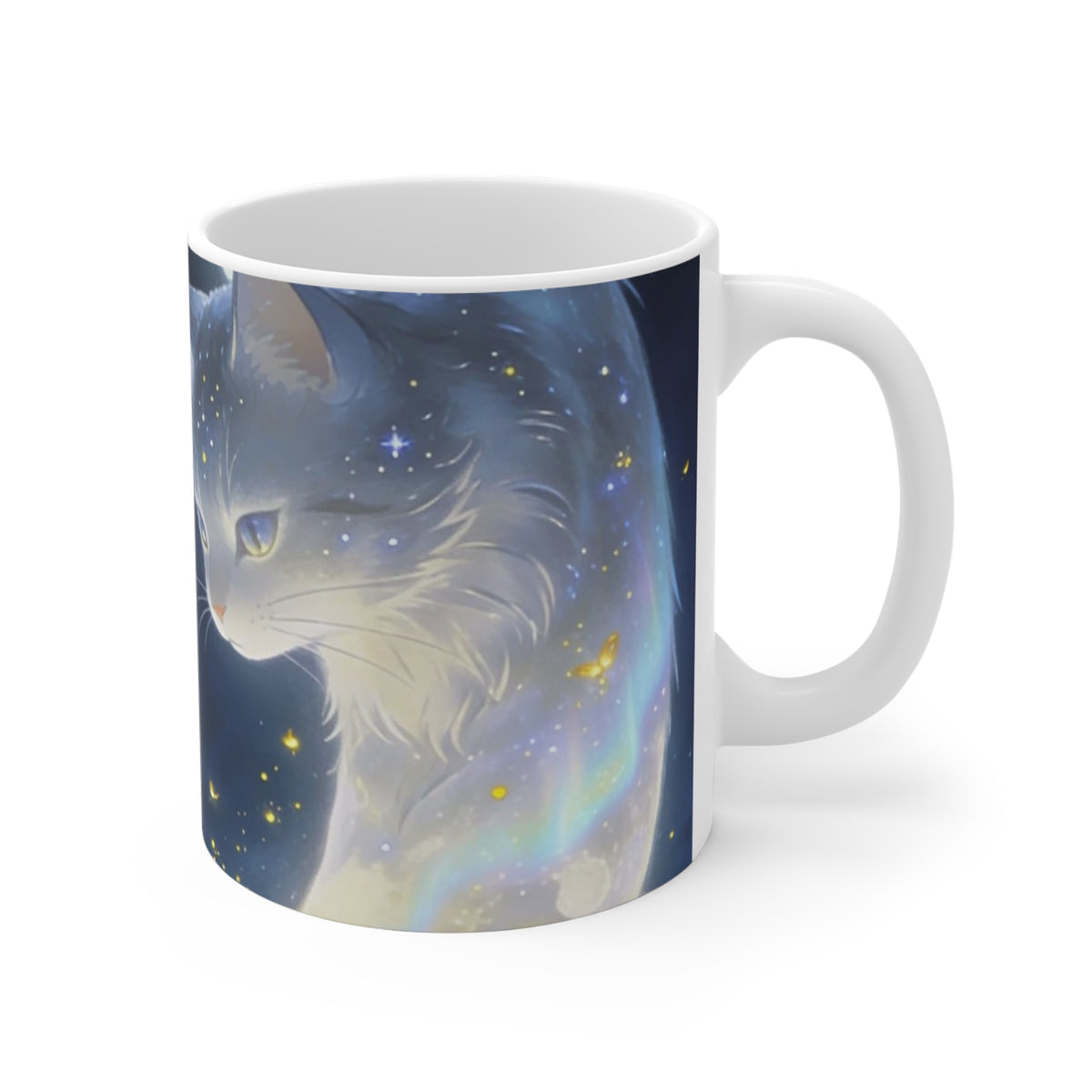 The Moon Keeps Watch — Moon Guardian Cat Ceramic Mug, 11 oz