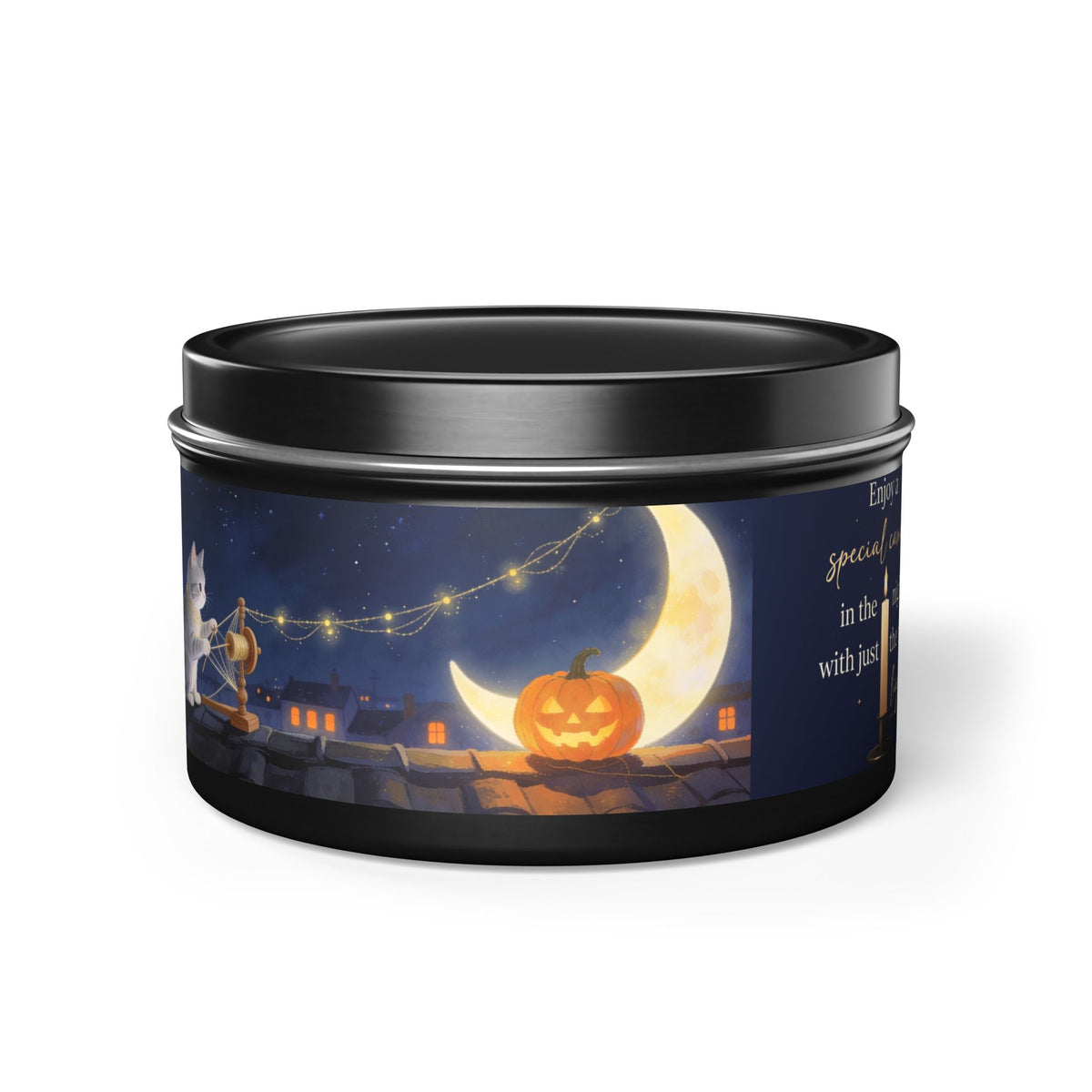 Midnight at the Windowsill — Halloween Moonlit Pumpkin Tin Candle