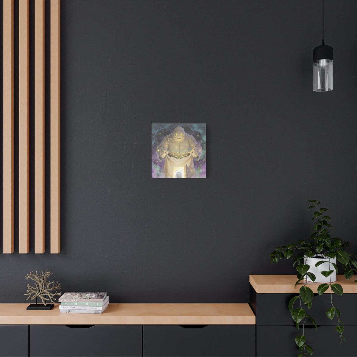 Nothing Gets Past Him — Halloween Night Guardian Canvas, Monster & Cat Doorway Art