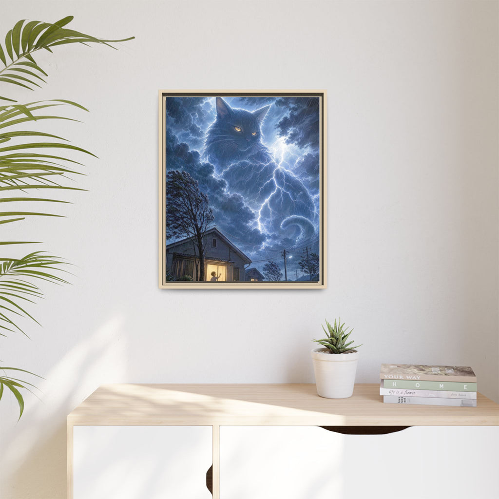 Never Fear the Storm — Lightning Cat Framed Matte Canvas