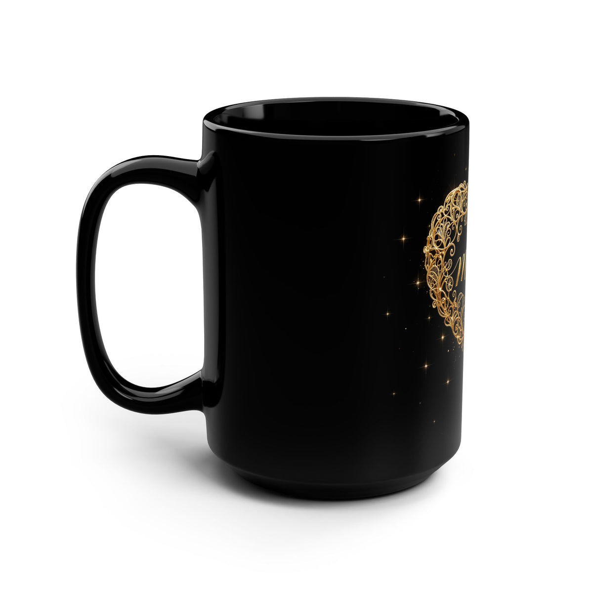 A Mother's Heart — Gold Heart 15oz Black Ceramic Mug