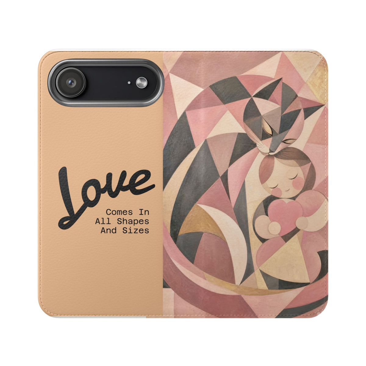 Love Keeps Watch — Geometric Cat & Child Flip Phone Case