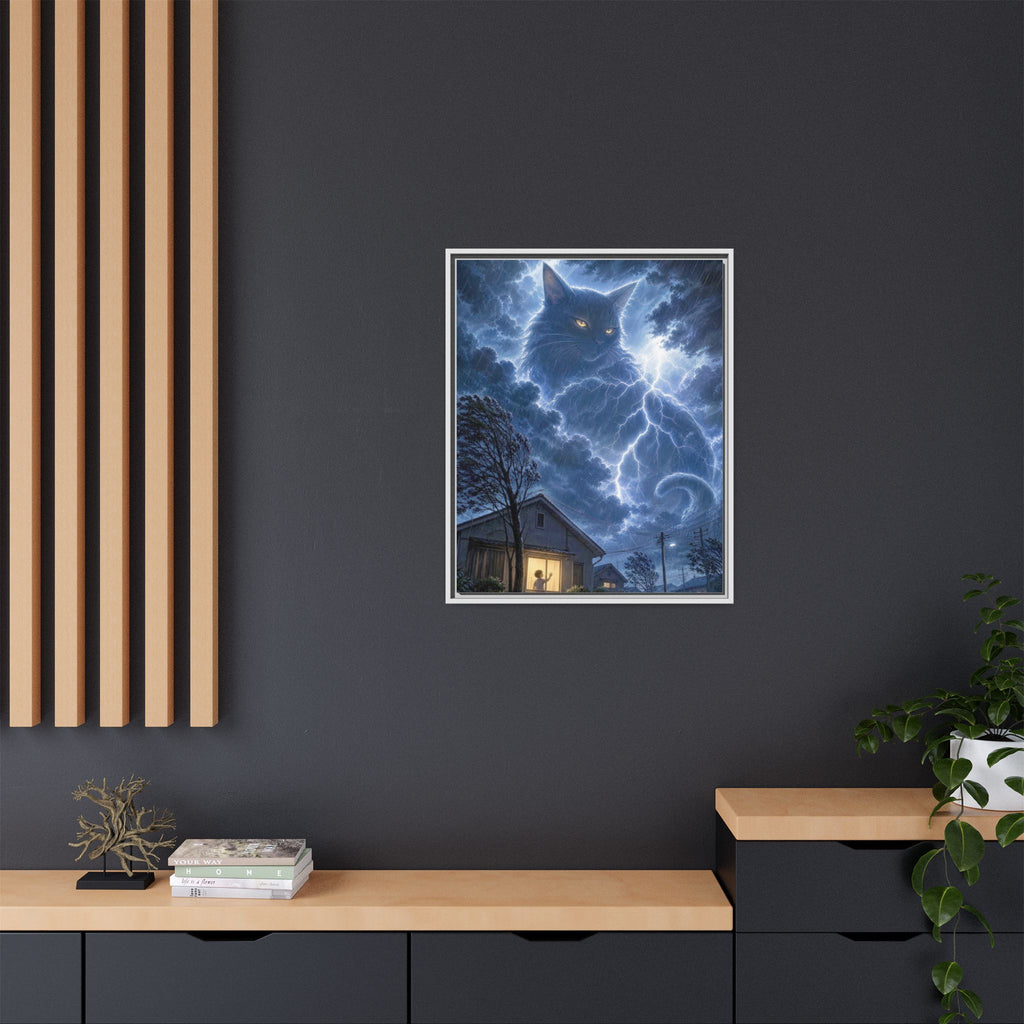 Never Fear the Storm — Lightning Cat Framed Matte Canvas