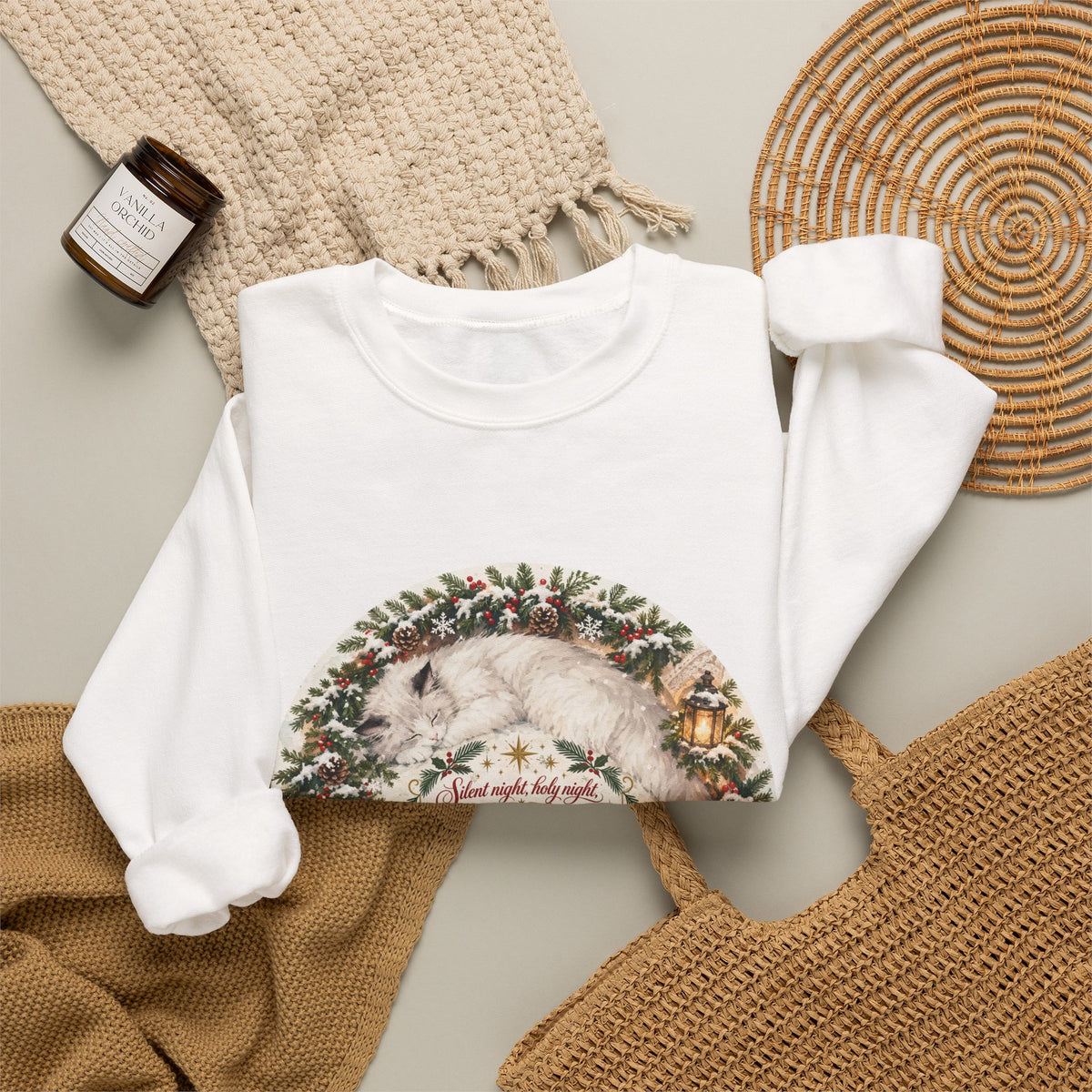 Silent Night Carol — Christmas Cat Crewneck Sweatshirt