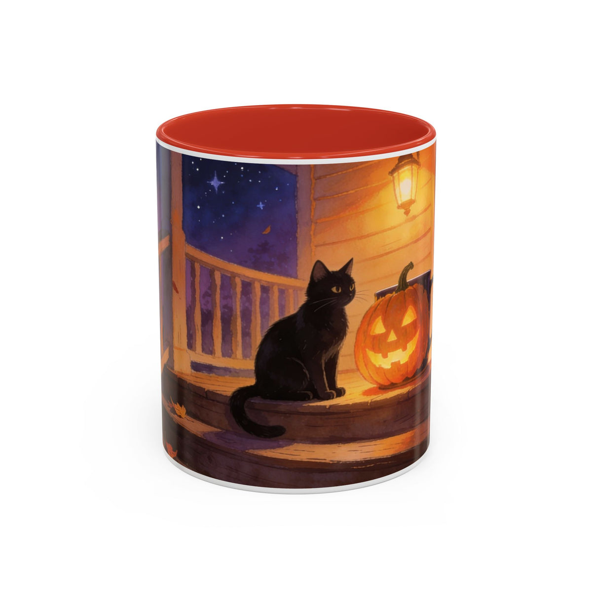 Light of the Porch — Halloween Black Cat & Jack-o'-Lantern Accent Mug, 11 or 15 oz