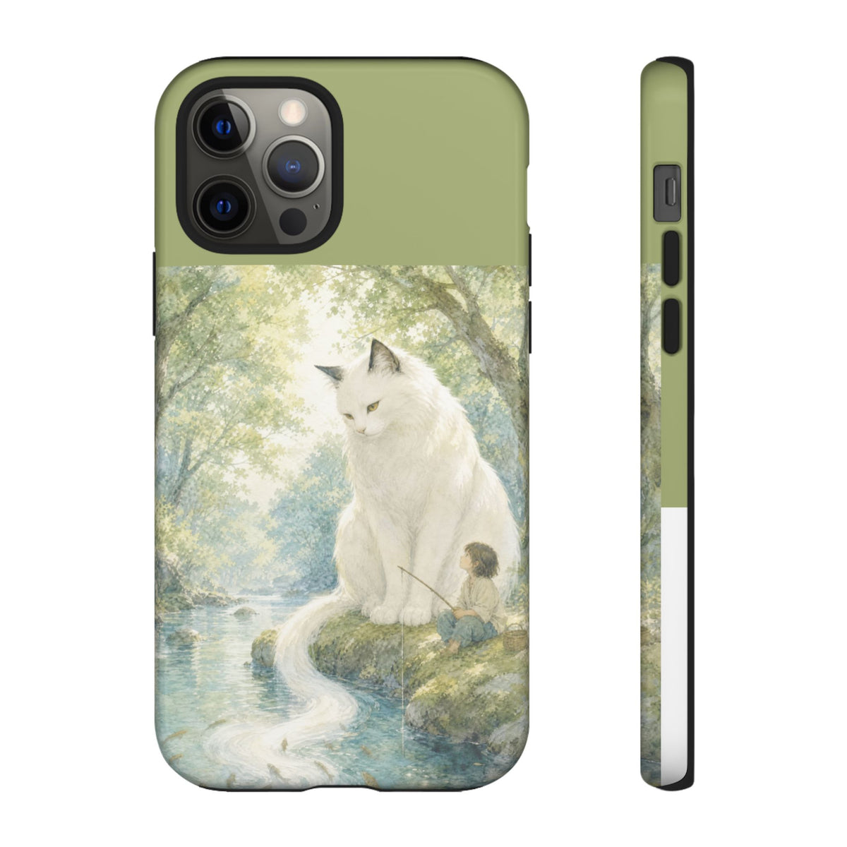 By the Stream, She Watches — Guardian Cat & Child iPhone Case