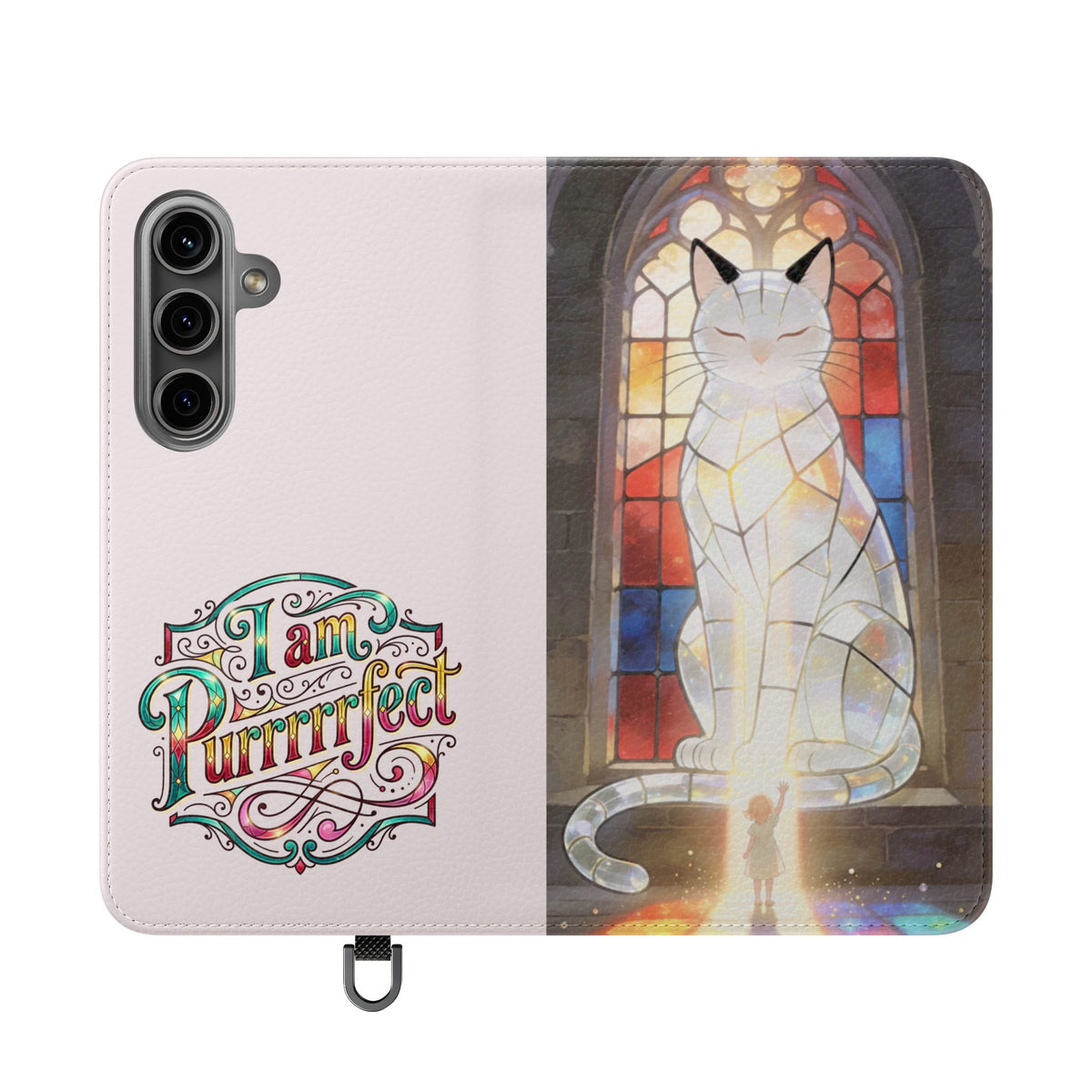 Purrfectly Guarded — Stained Glass Cat I Am Purrfect Flip Phone Case