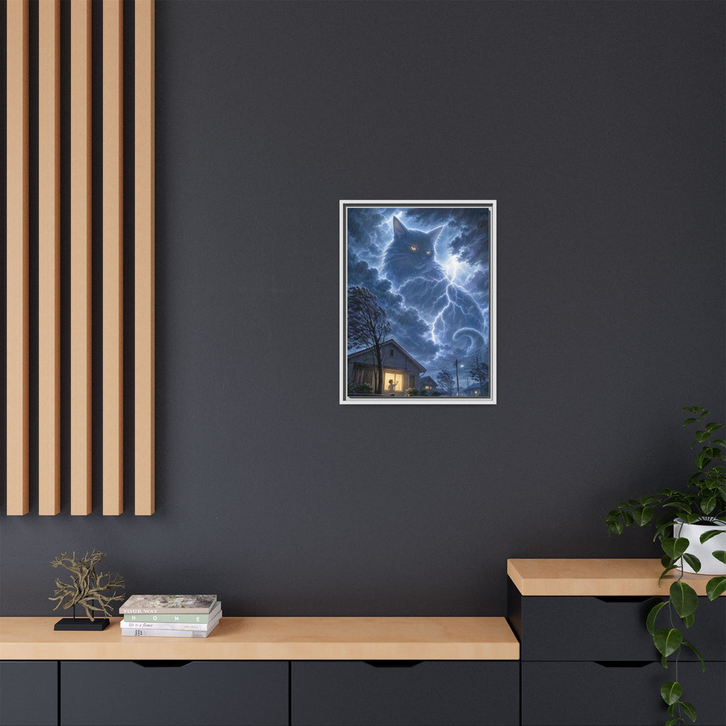 Never Fear the Storm — Lightning Cat Framed Matte Canvas
