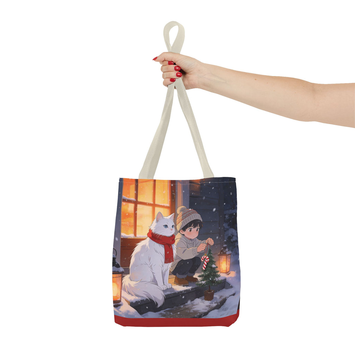 Cozy Christmas Cat Winter Scene - Tote Bag