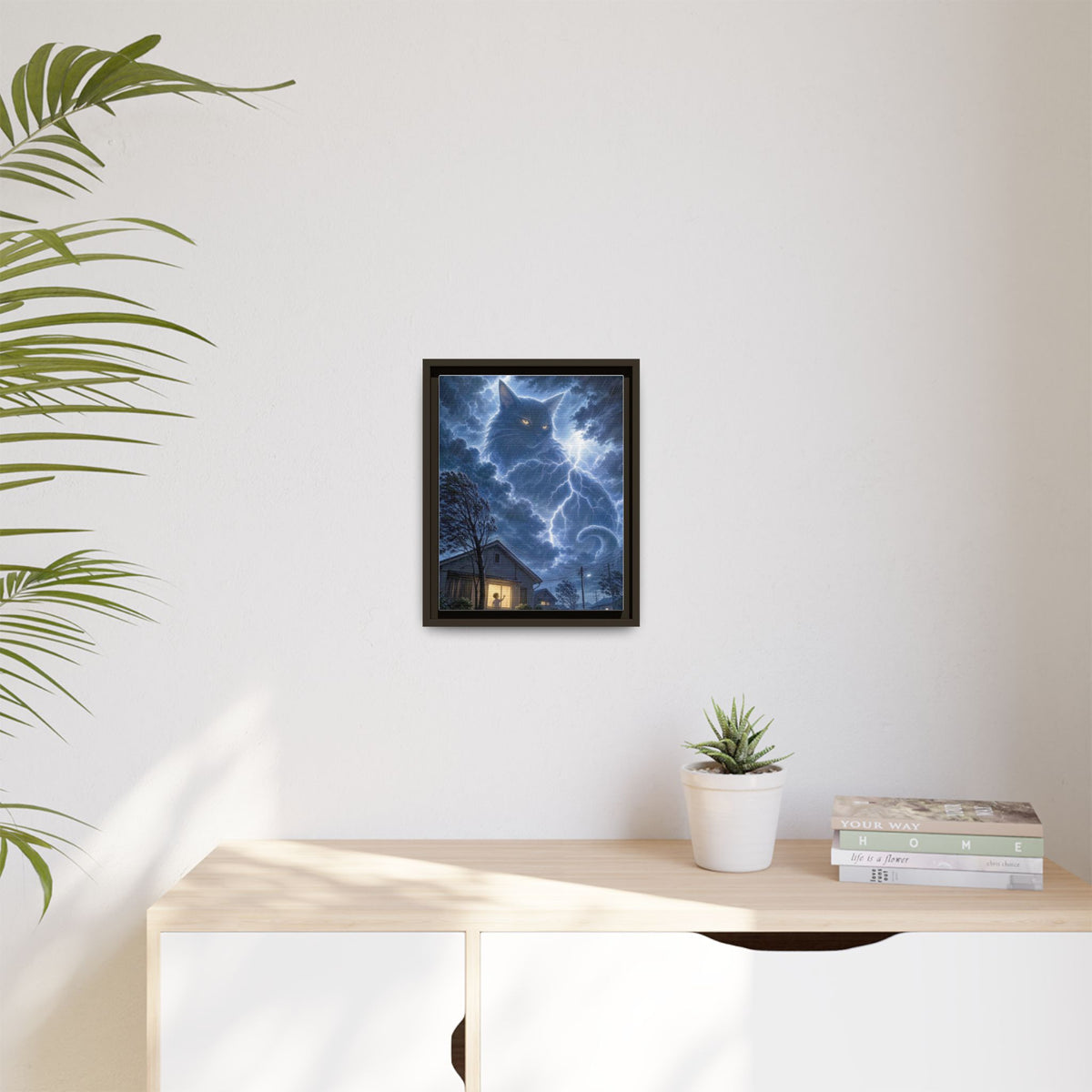 Never Fear the Storm — Lightning Cat Framed Matte Canvas