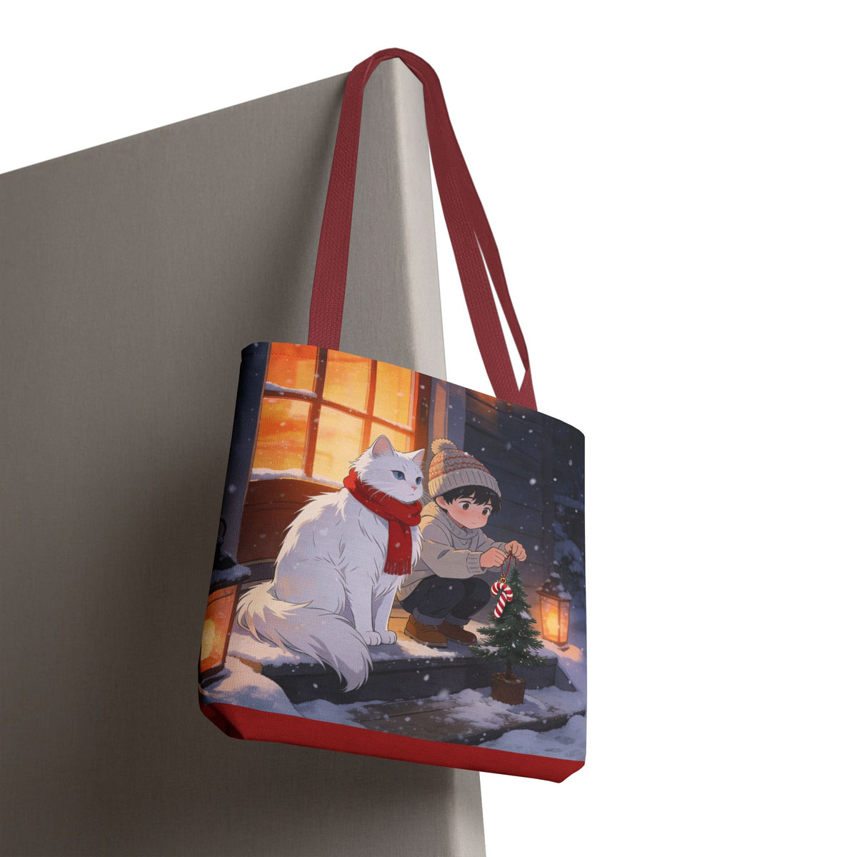 Cozy Christmas Cat Winter Scene - Tote Bag