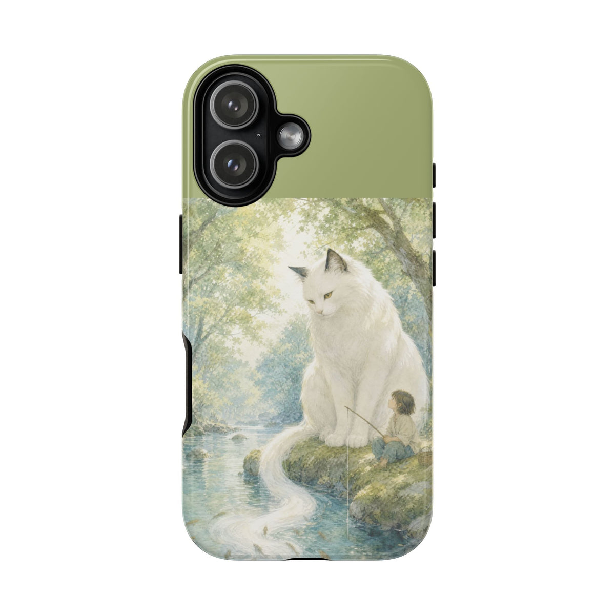 By the Stream, She Watches — Guardian Cat & Child iPhone Case