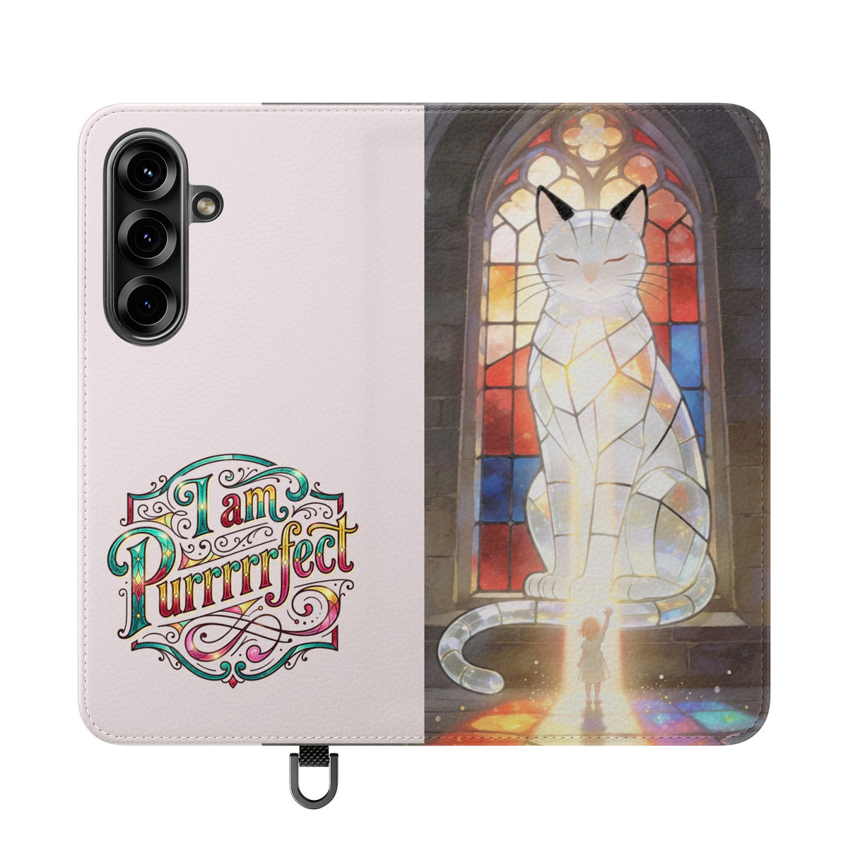 Purrfectly Guarded — Stained Glass Cat I Am Purrfect Flip Phone Case