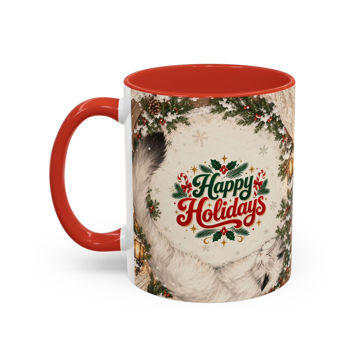 Silent Night Carol — Christmas Cat Accent Mug (11oz / 15oz)