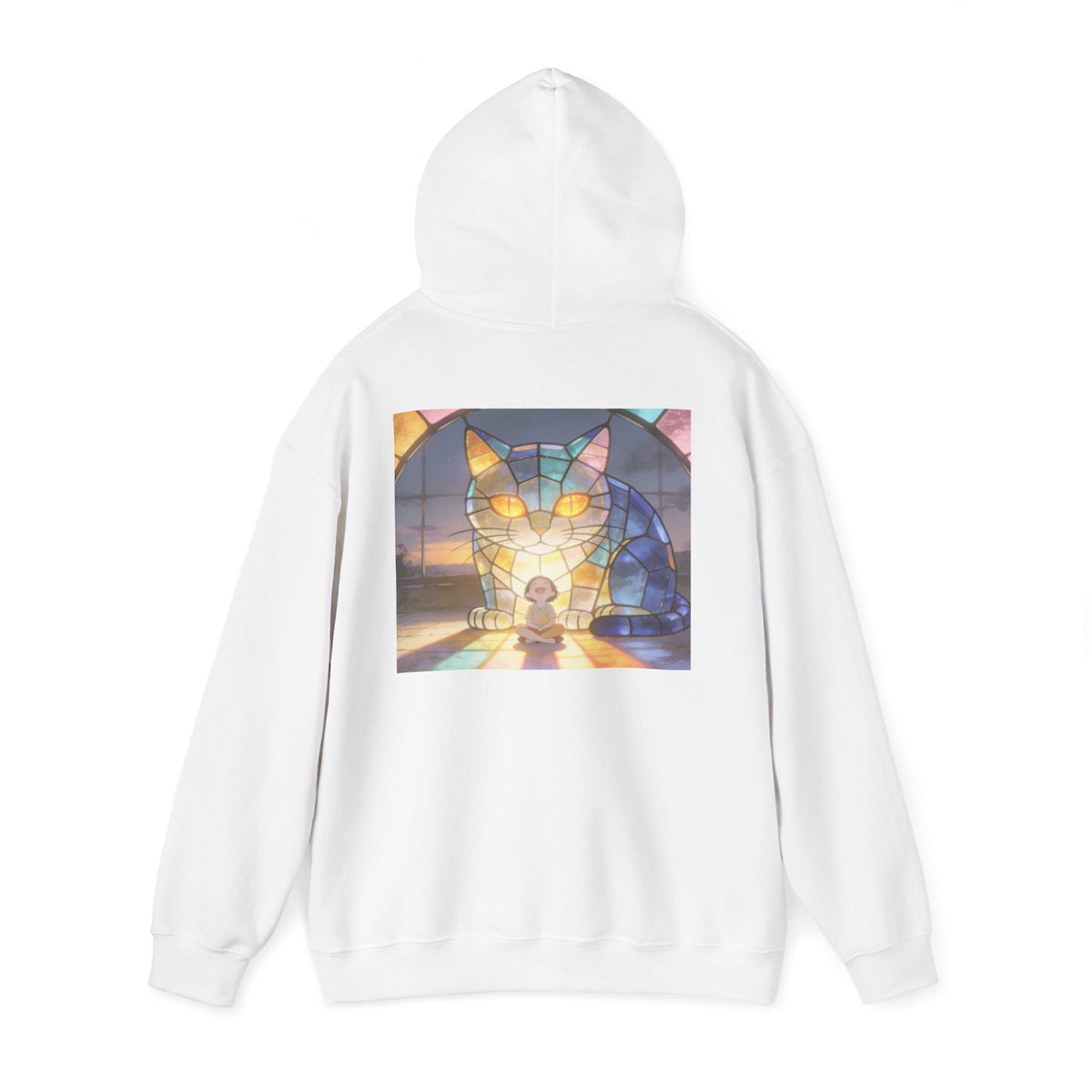 Guarded in Glass — Stained-Glass Guardian Cat Hoodie