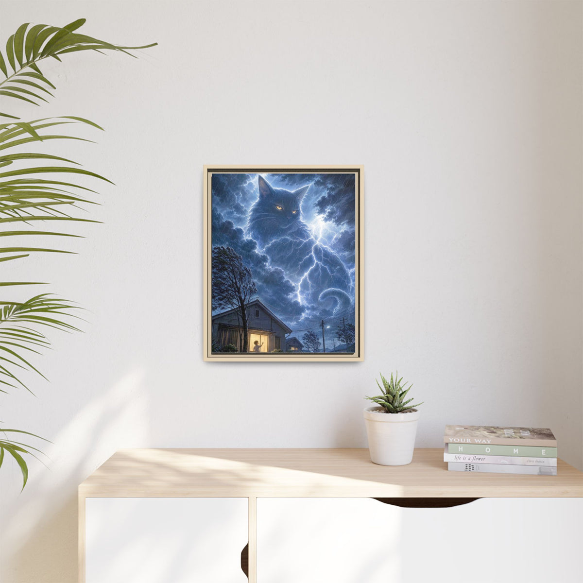 Never Fear the Storm — Lightning Cat Framed Matte Canvas