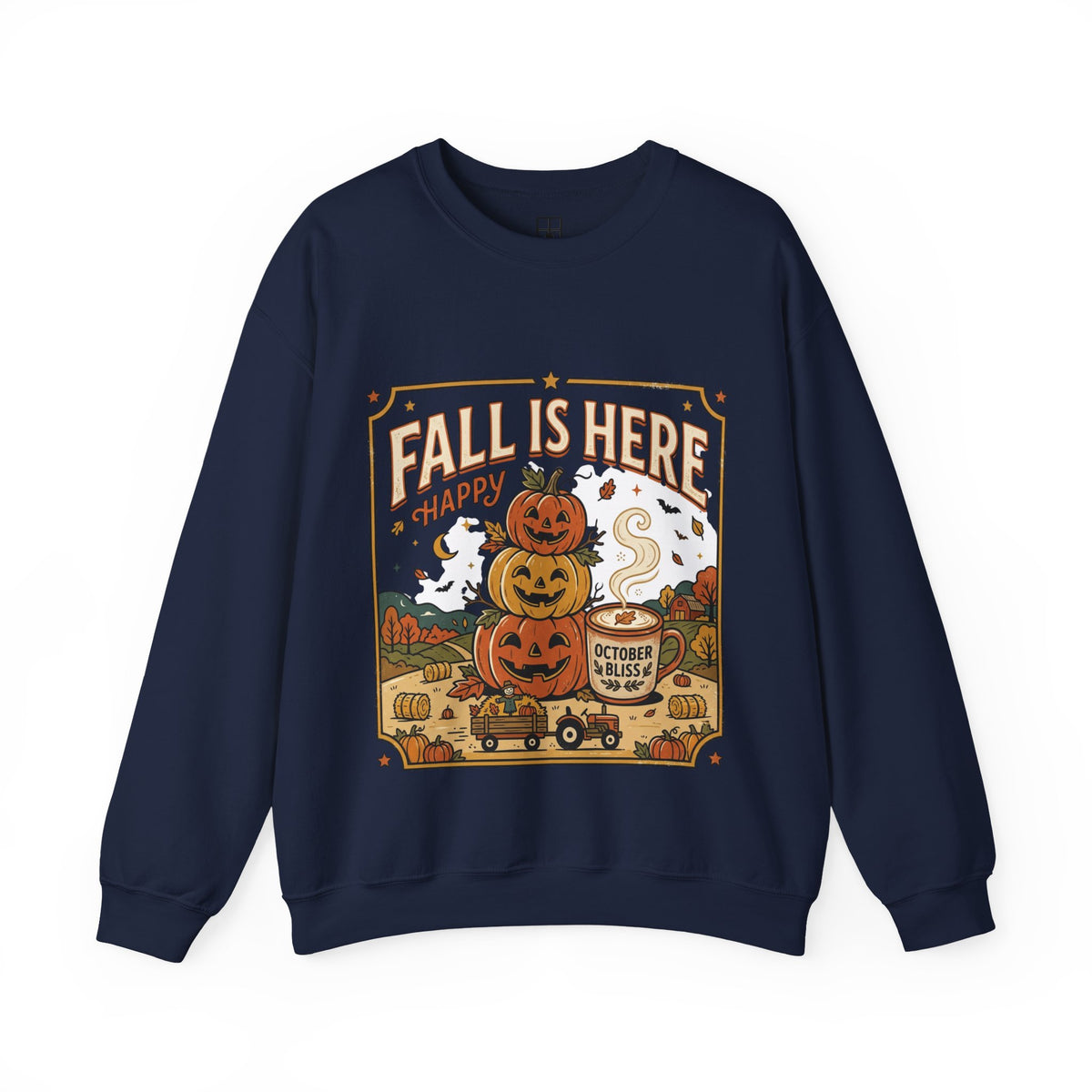 Fall Is Here Cat & Pumpkin Crewneck Sweatshirt