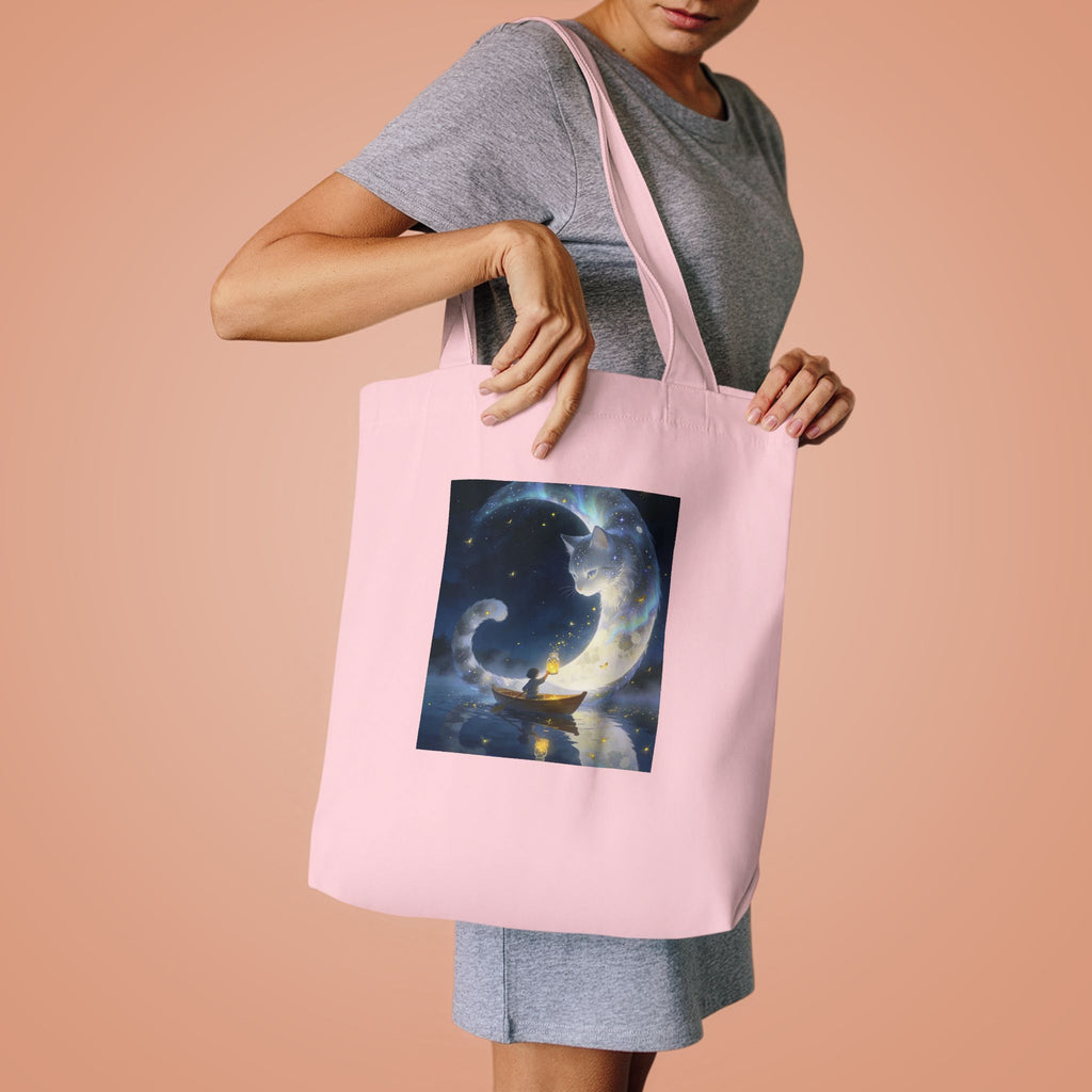 The Moon Keeps Watch — Moon Guardian Cat Cotton Tote Bag