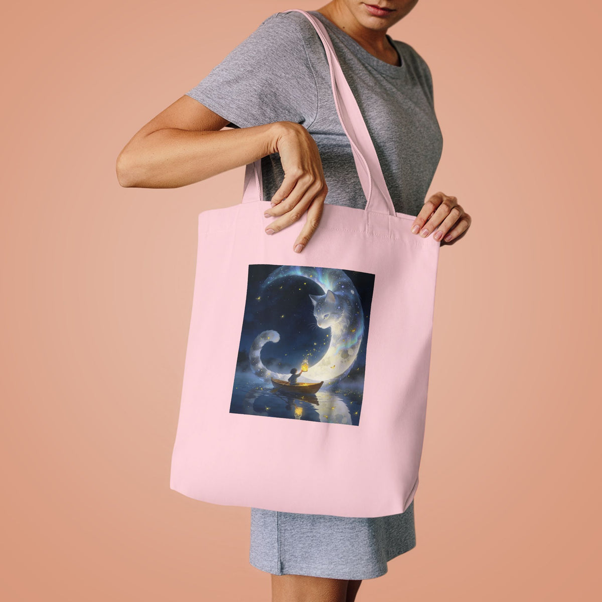 The Moon Keeps Watch — Moon Guardian Cat Cotton Tote Bag