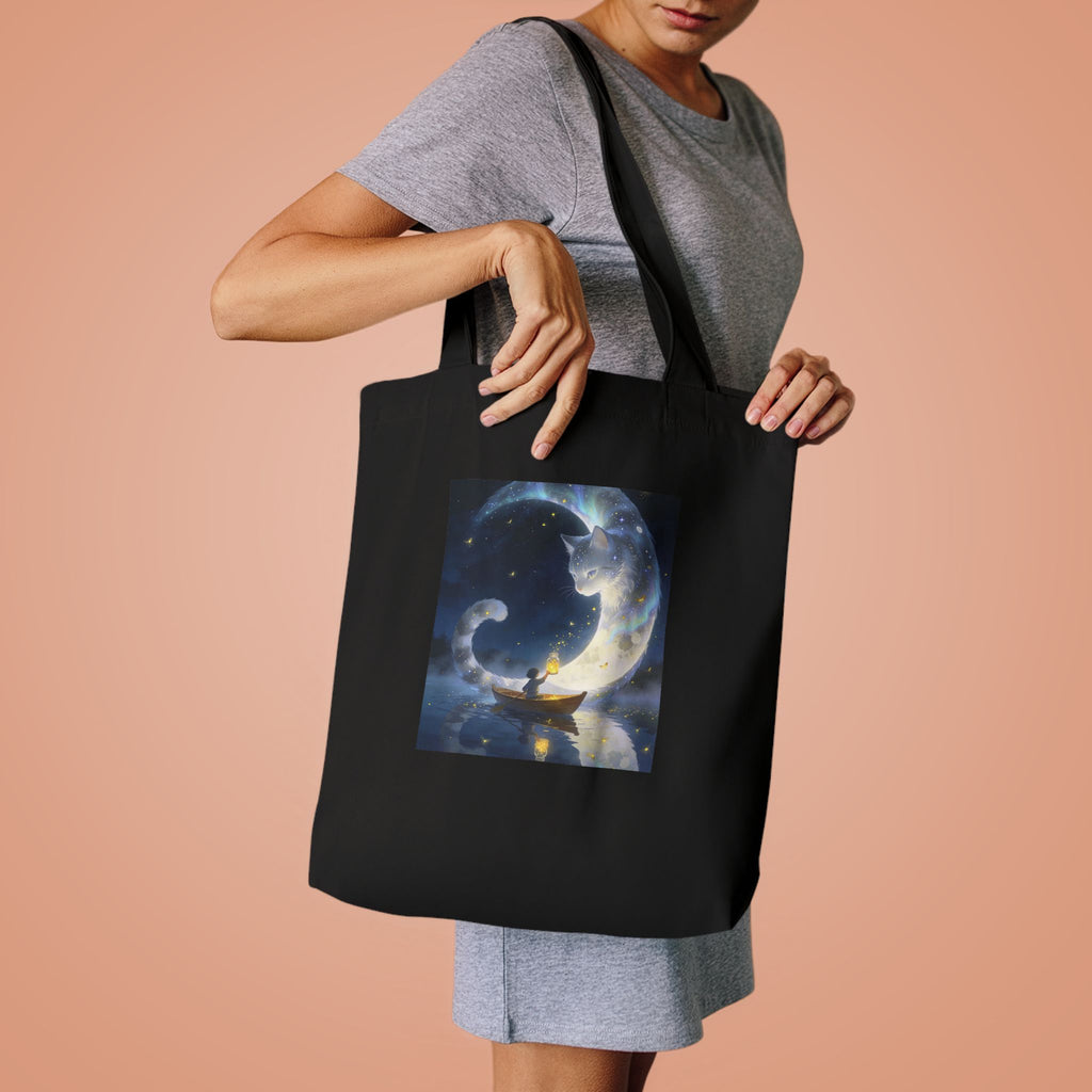 The Moon Keeps Watch — Moon Guardian Cat Cotton Tote Bag