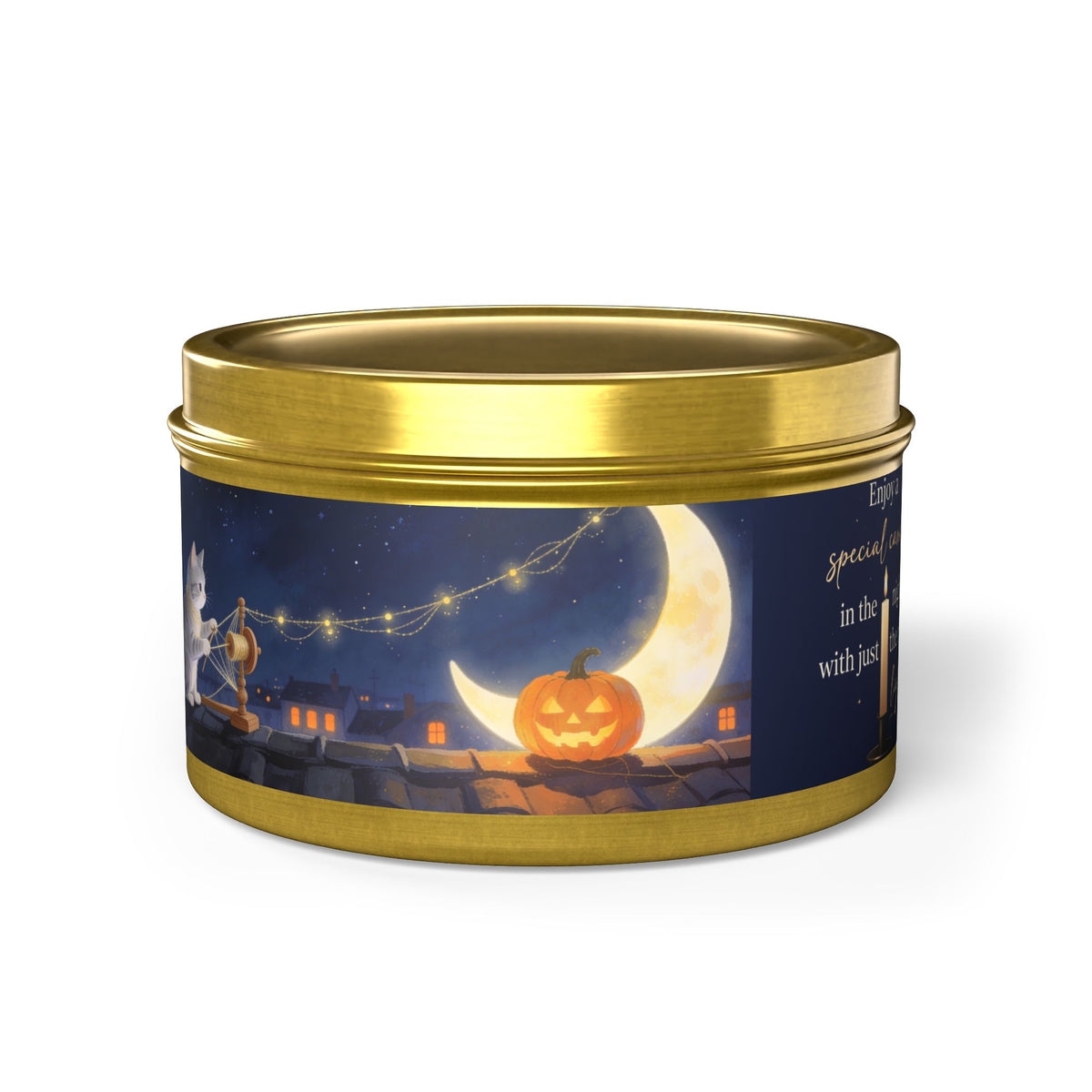 Midnight at the Windowsill — Halloween Moonlit Pumpkin Tin Candle