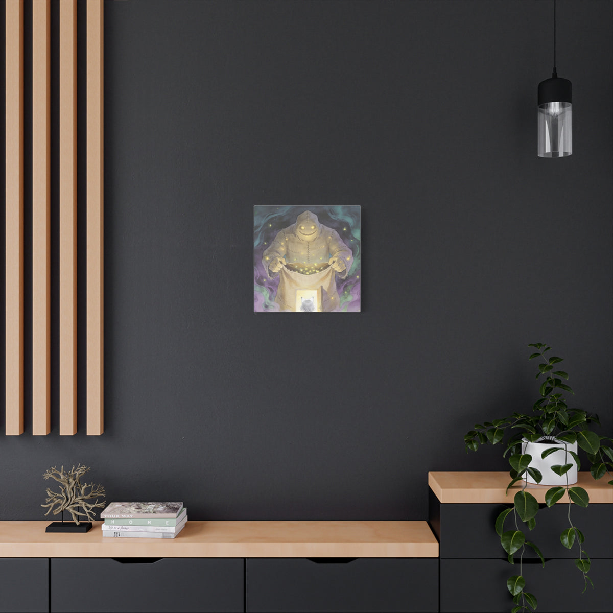 Nothing Gets Past Him — Halloween Night Guardian Canvas, Monster & Cat Doorway Art