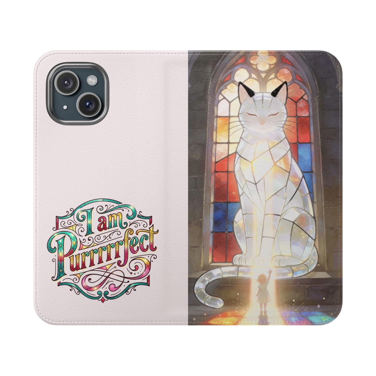 Purrfectly Guarded — Stained Glass Cat I Am Purrfect Flip Phone Case