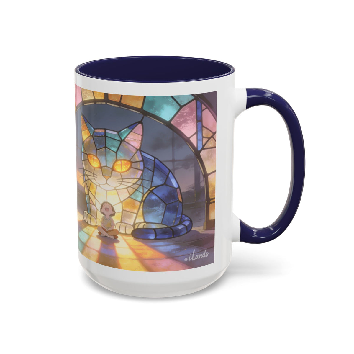 Glasslight Watch — Stained Glass Guardian Cat Accent Mug, 11 or 15 oz