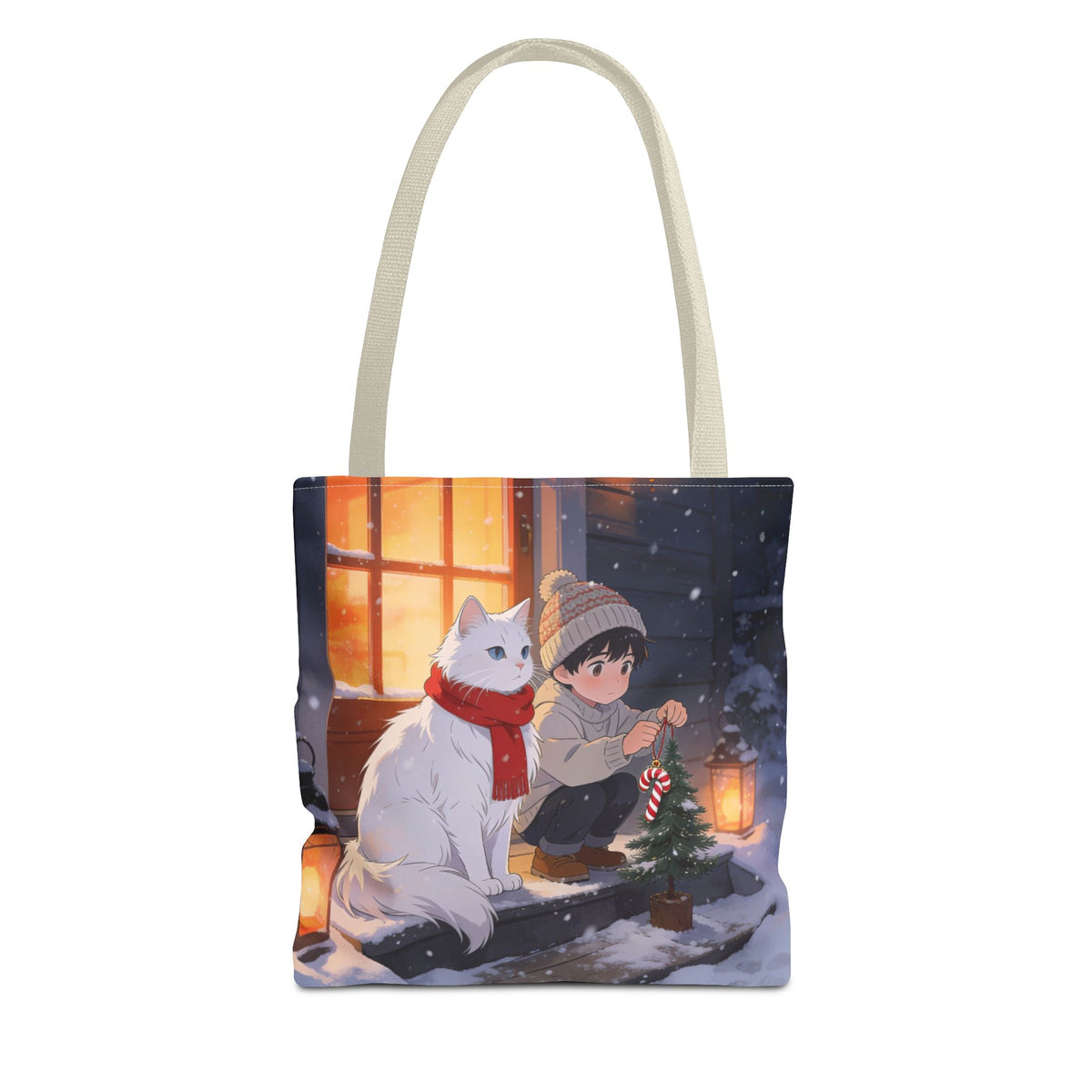 Cozy Christmas Cat Winter Scene - Tote Bag