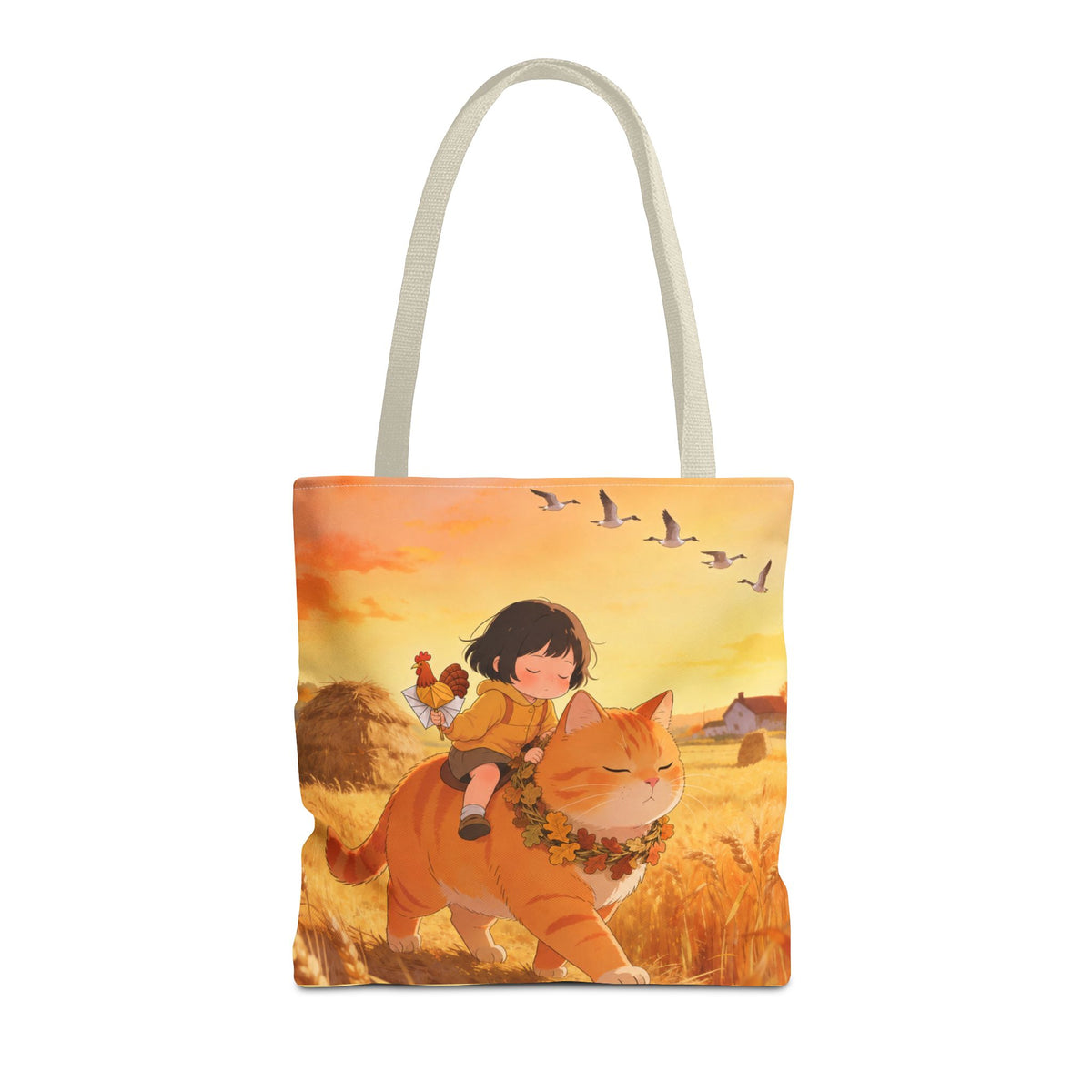 Harvest Watch — Wheat Walk Tote Bag, Guardian Cat & Fawn