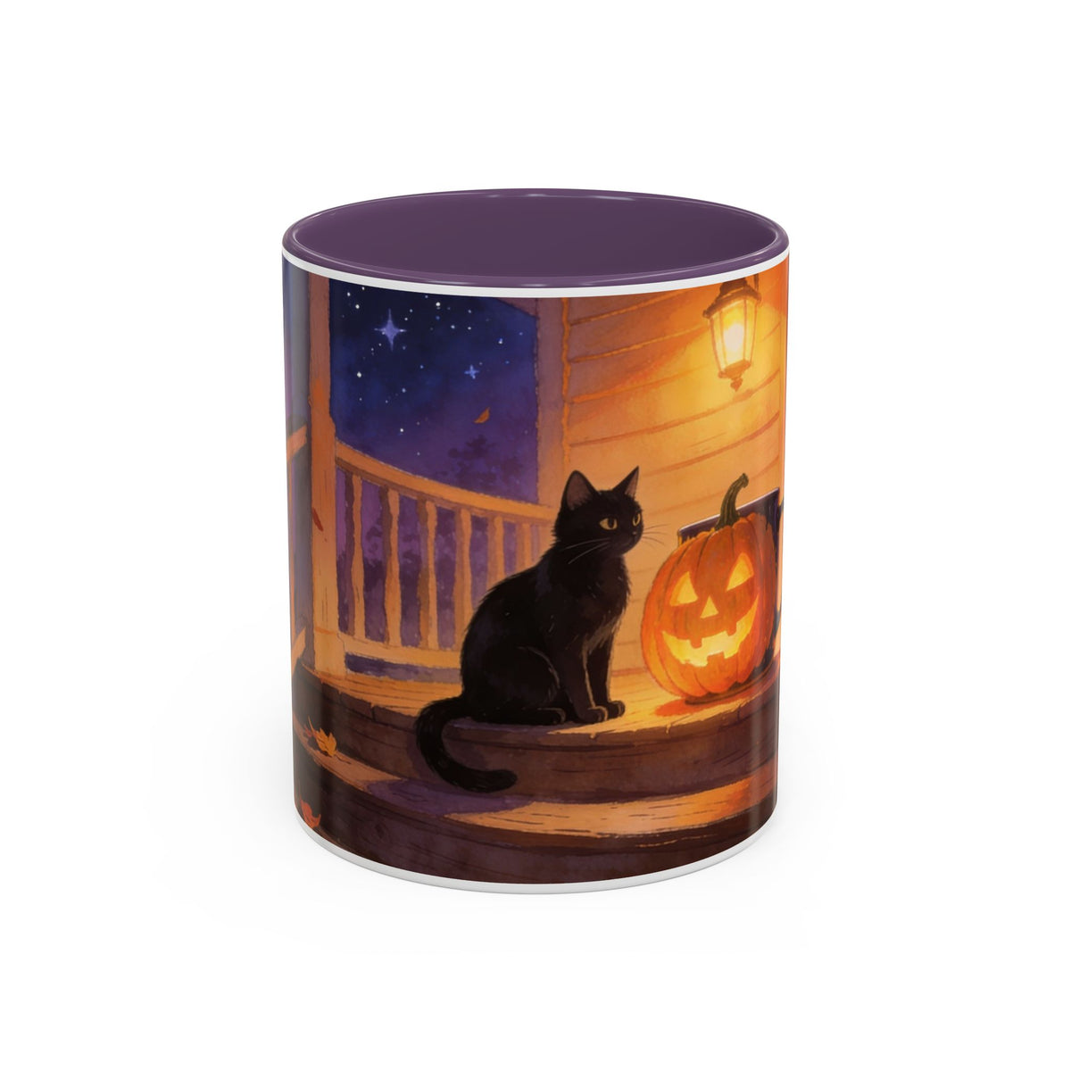 Light of the Porch — Halloween Black Cat & Jack-o'-Lantern Accent Mug, 11 or 15 oz
